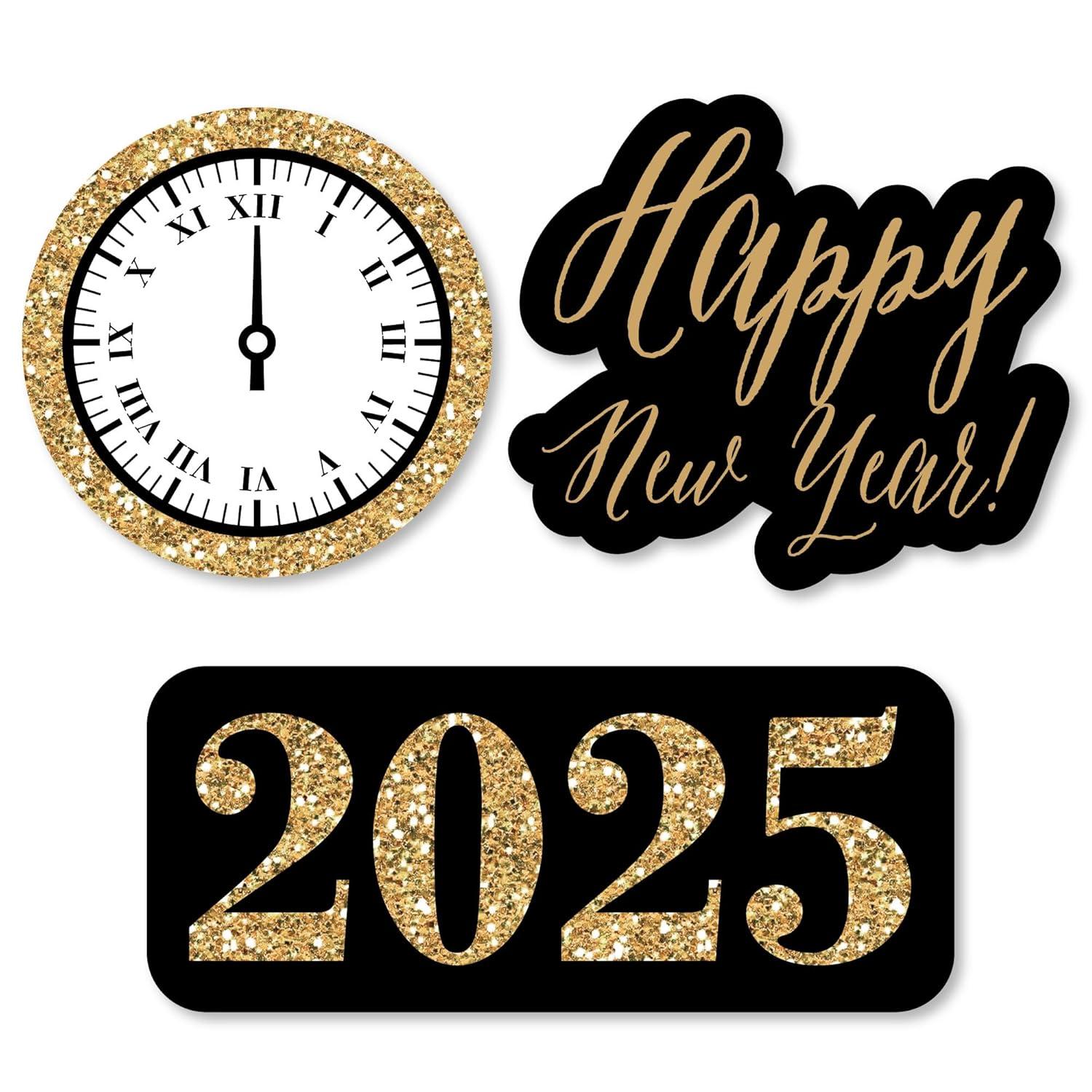 Big Dot of Happiness New Year's Eve - Gold - DIY Shaped 2025 New Years Eve Party Cut-Outs - 24 Count