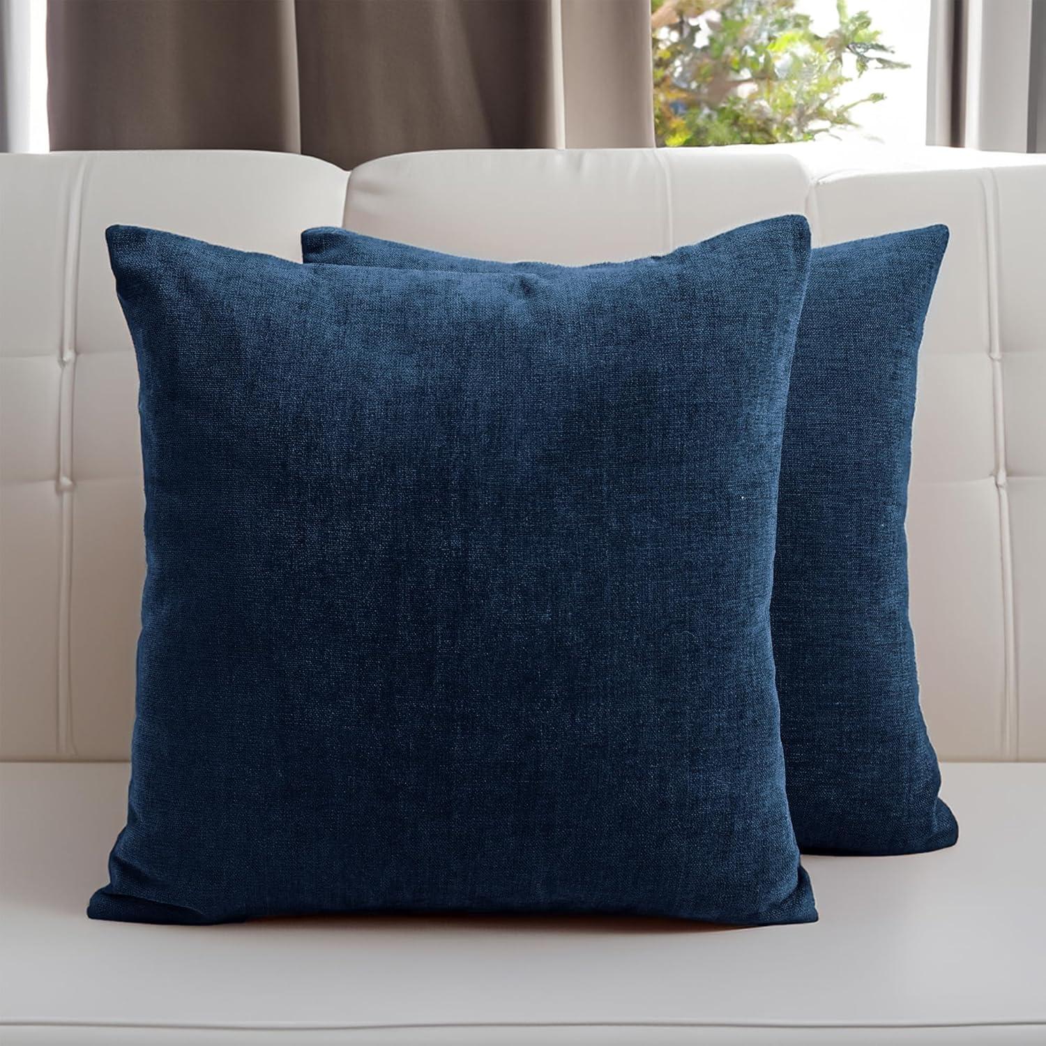 PAVILIA Navy Blue Throw Pillow Covers 20x20 Set of 2, Decorative Pillow Cases for Bed Sofa Couch, Boho Aesthetic Accent Decor Cushion for Bedroom Living Room, Velvet Square Euro Sham Covers, Dark Blue