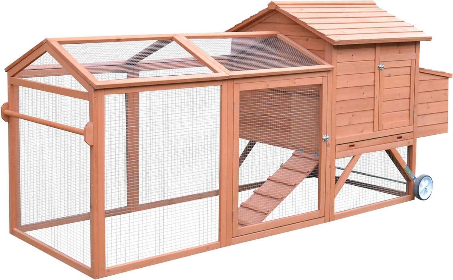 PawHut 96.5" Chicken Coop Wooden Hen House Rabbit Hutch Poultry Cage Pen Portable Backyard With Wheels Outdoor Run and Nesting Box