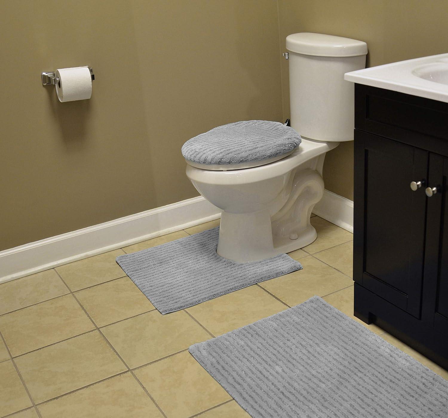 3pc Sheridan Plush Washable Nylon Bath Rug Set Platinum Gray - Garland: Includes Contour Mat, Tufted Lid Cover