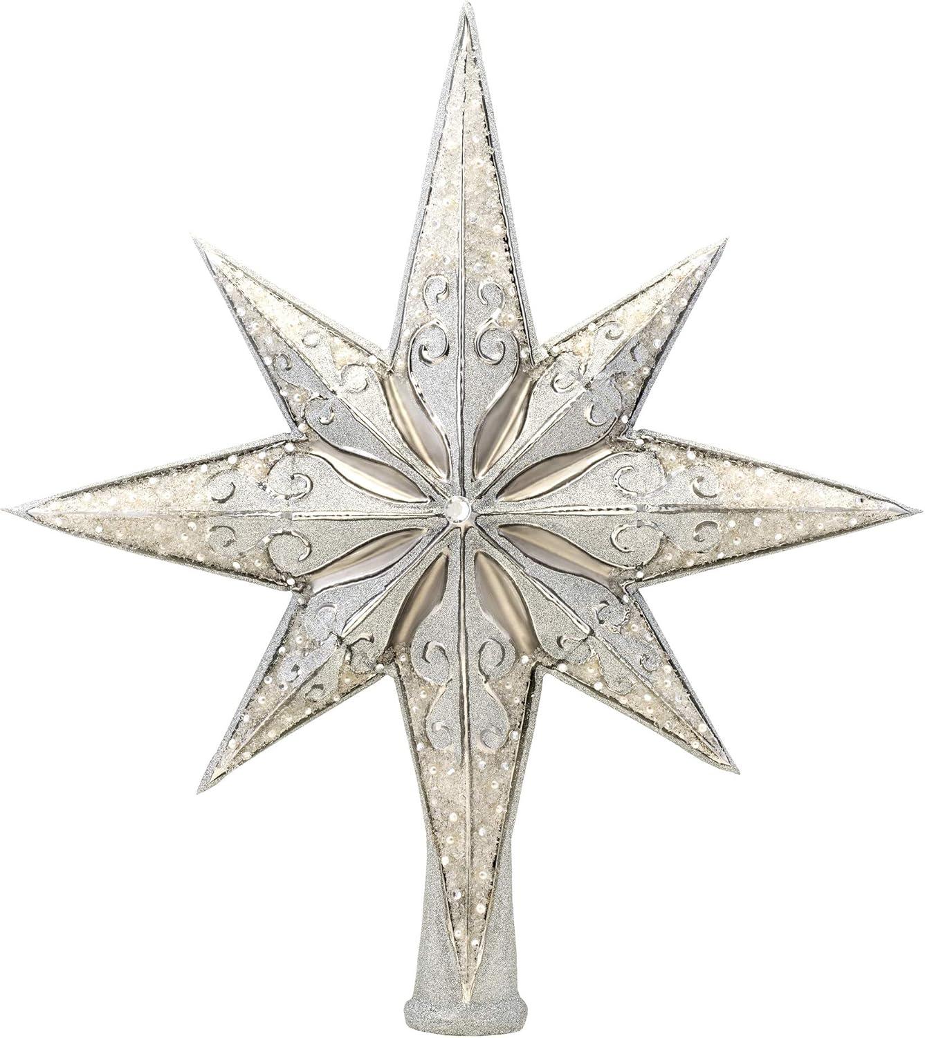 Silver Glass Stellar Christmas Tree Topper, 5 Inches