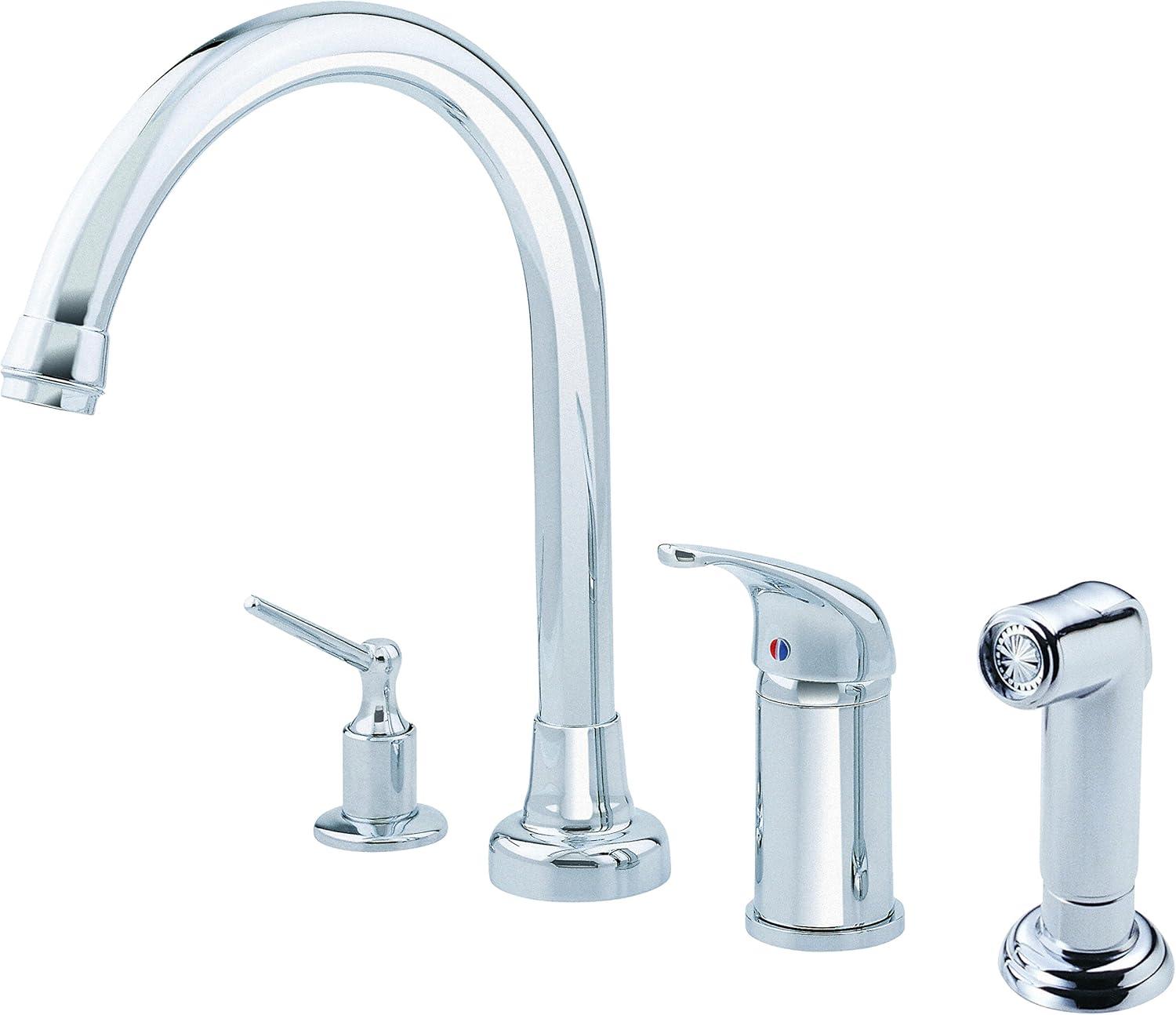 Chrome Single Handle High-Rise Kitchen Faucet with Side Spray and Soap Dispenser