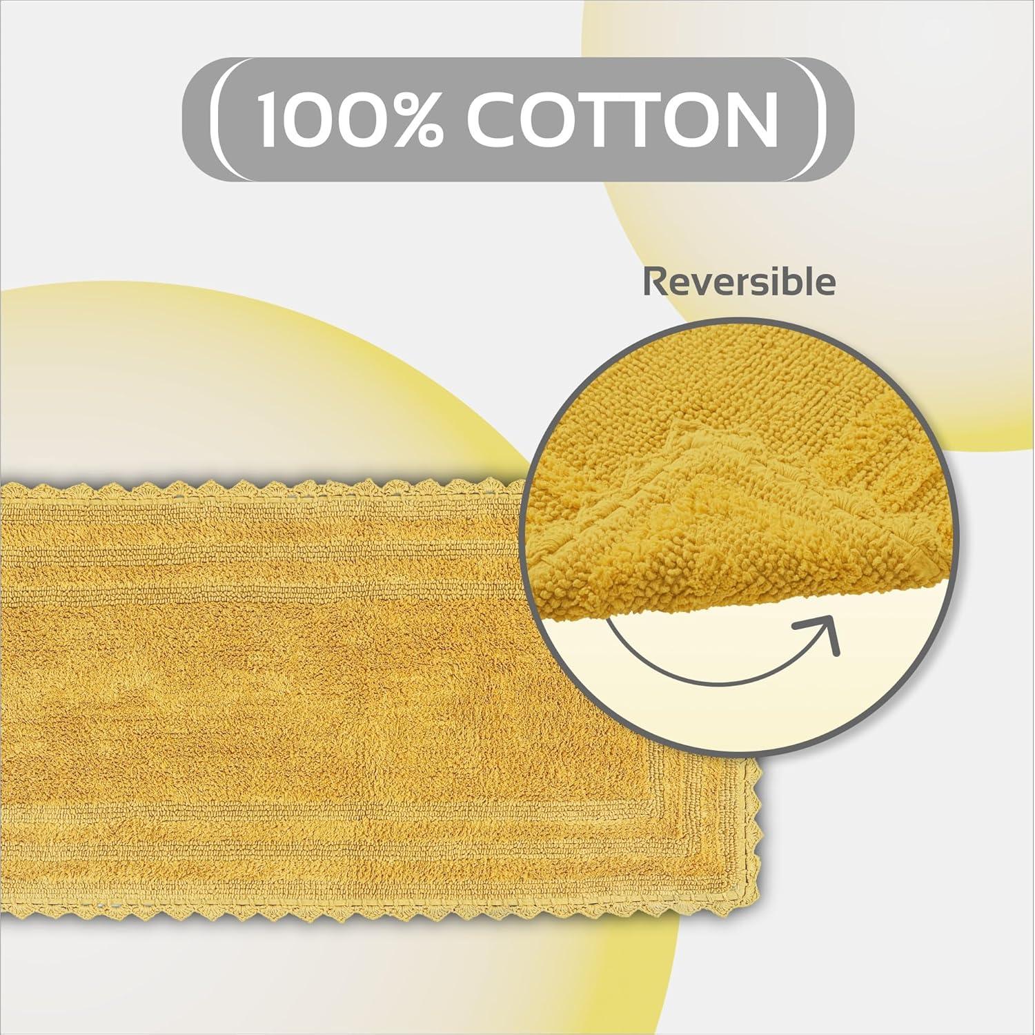 Better Trends Lilly Crochet 100% Cotton Tufted Reversible Bath Rug 20" x 60" Runner - Yellow