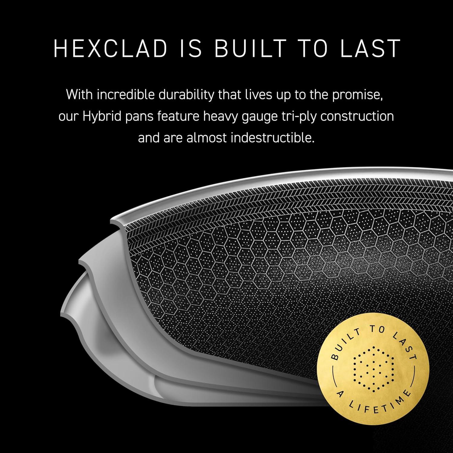 HexClad 5 Quart Hybrid Stainless Steel Pot with Glass Lid, Nonstick