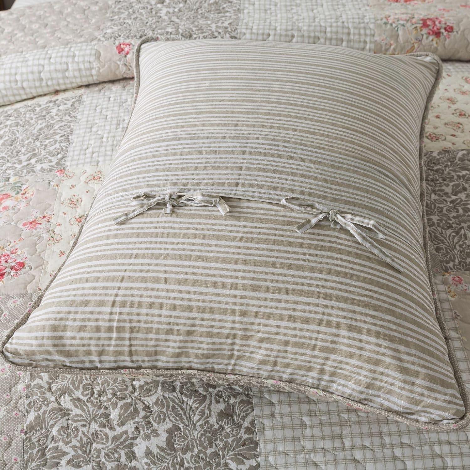 SLPR Walk in The Cotswolds Patchwork Cotton Pieced Quilt Set - Queen Size with 2 Shams, Neutral Floral & Cream Cottage Quilted Bedspread, French Country Farmhouse Bedding for All Seasons