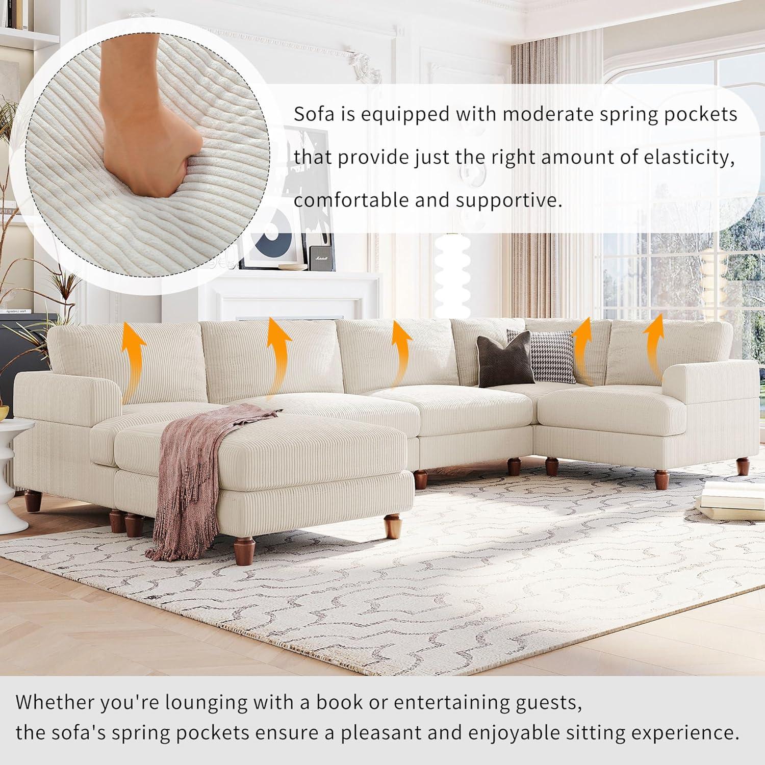 LUMISOL Large Corduroy Fabric Sofa Couch with Ottoman for Living Room, L Shaped Sectional Sofa Couch, 98" L Modular Corner Sectional Sofa for Spacious Space Office, Beige