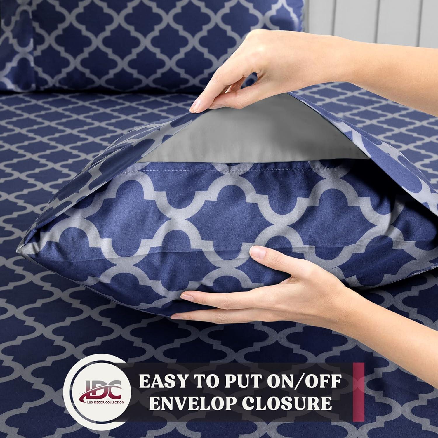 Navy Blue Quatrefoil Print Twin XL Microfiber Sheet Set