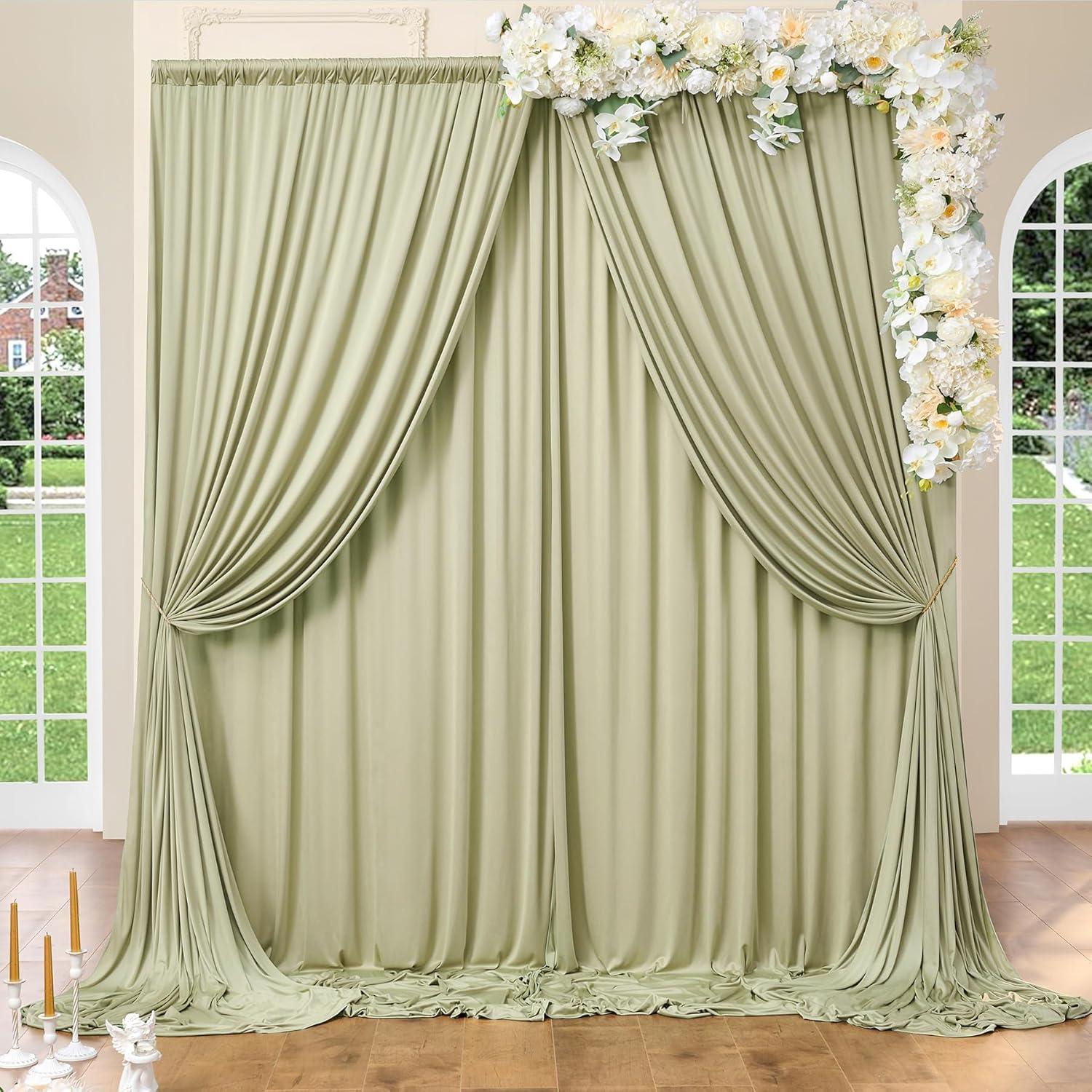 10x8ft Wrinkle Free Sage Green Backdrop Curtains for Parties, Polyester Photo Backdrop Drapes for Wedding Birthday Party Photography Background Curtains Decoration
