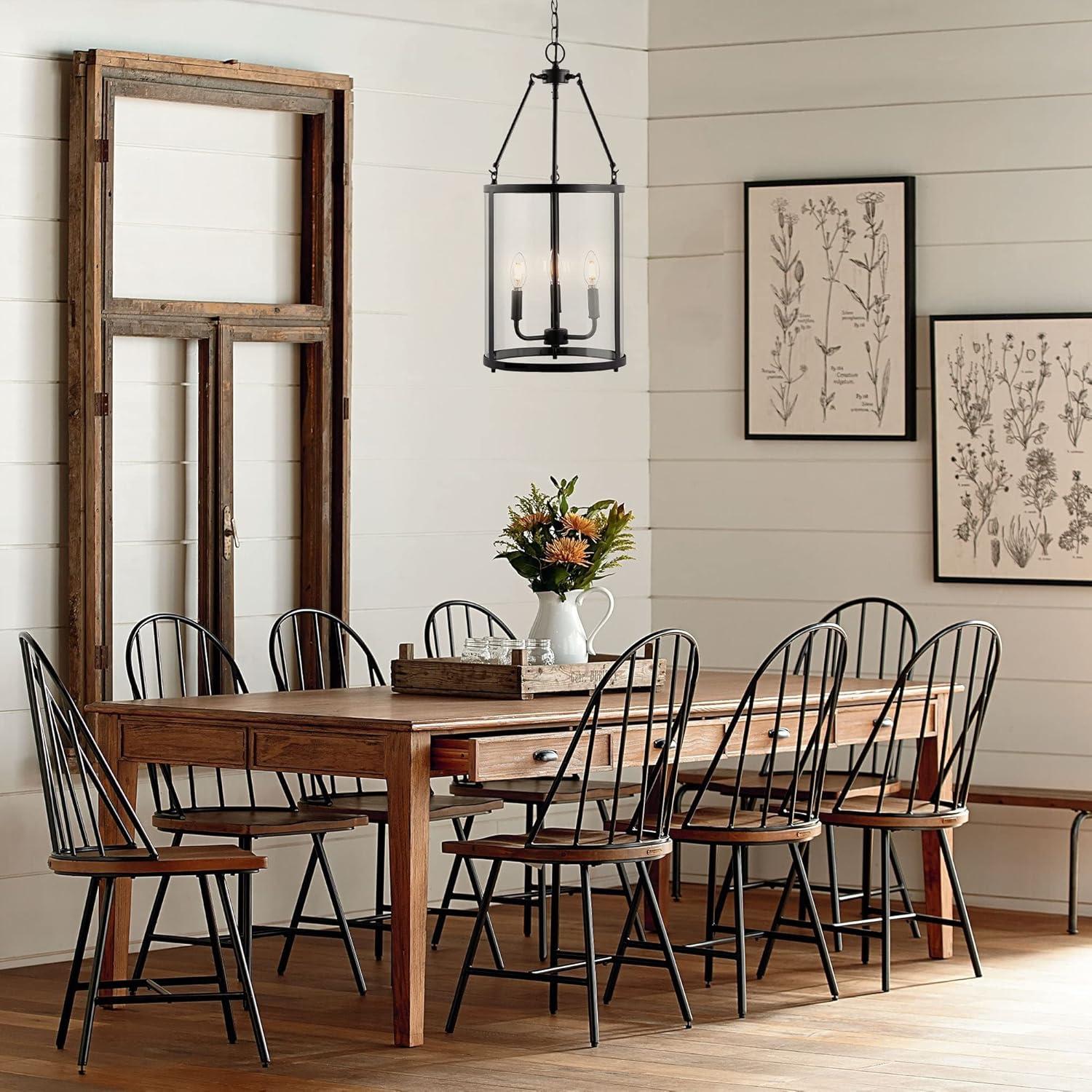 Kinsley 12" 3-Light Industrial Farmhouse Iron/Glass LED Pendant, Oil Rubbed Bronze/Clear