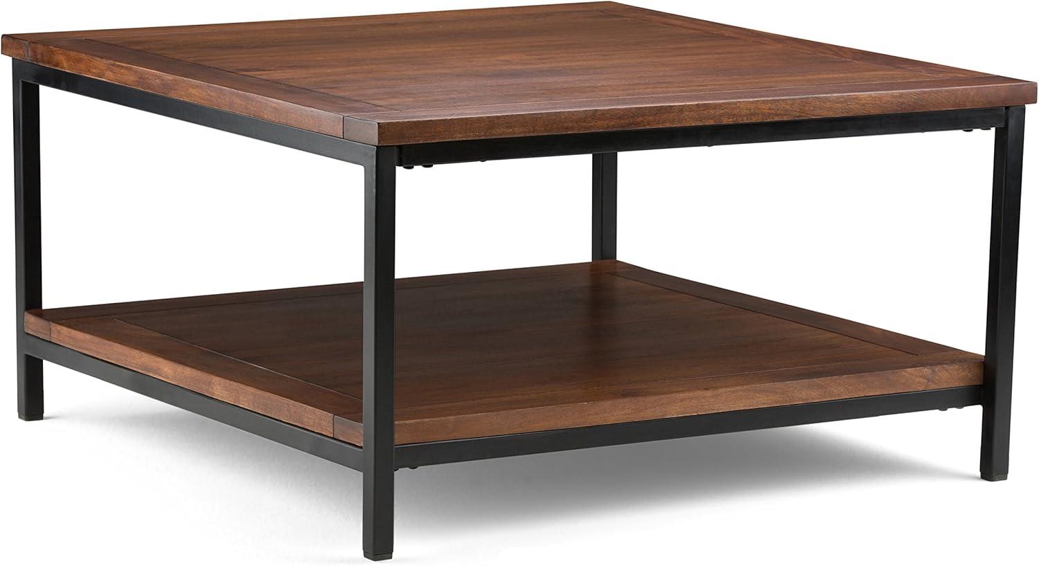 Modern Industrial Black Metal Square Coffee Table with Storage