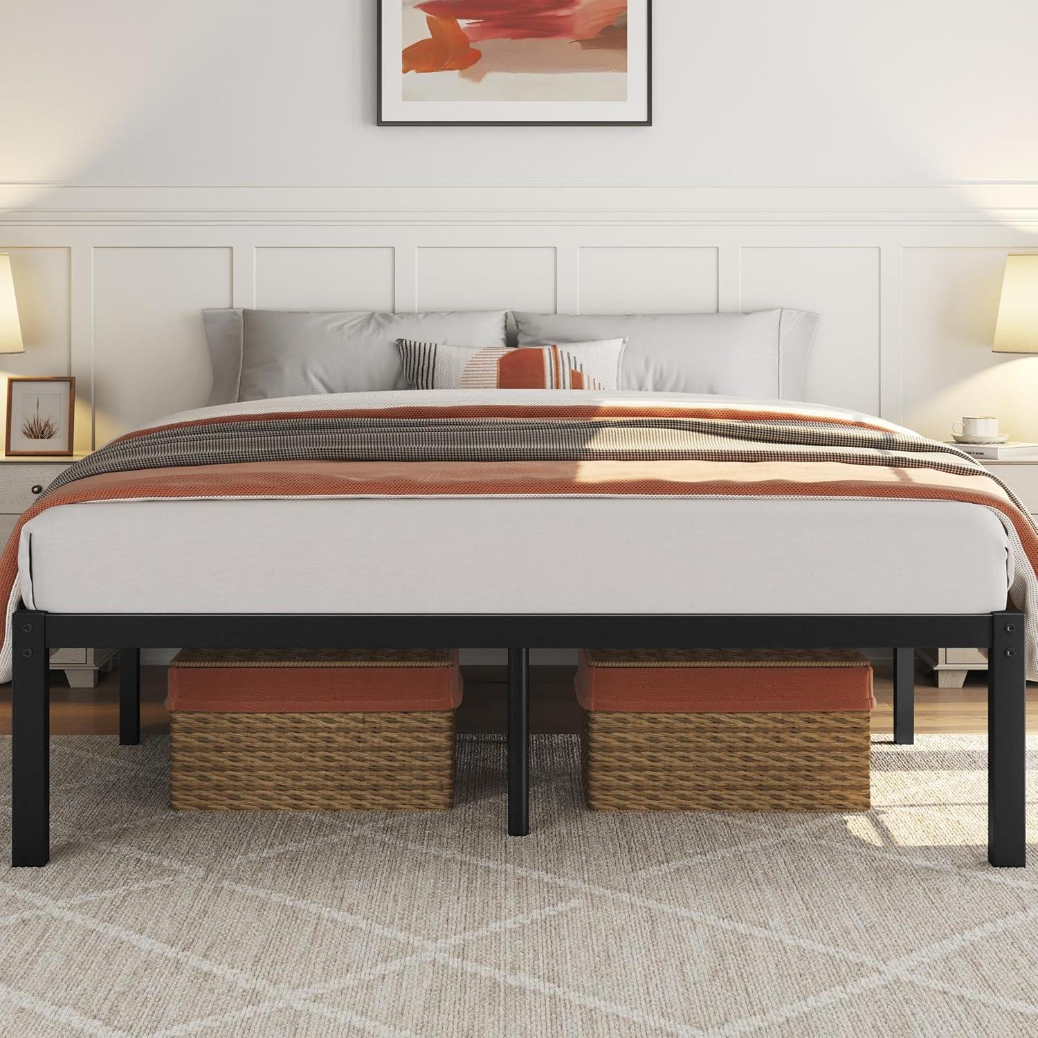 14 inches Queen Bed Frames No Box Spring Needed ,2500 lbs Heavy Duty Metal Platform Bed Frame with Storage Queen Size for Adult Black