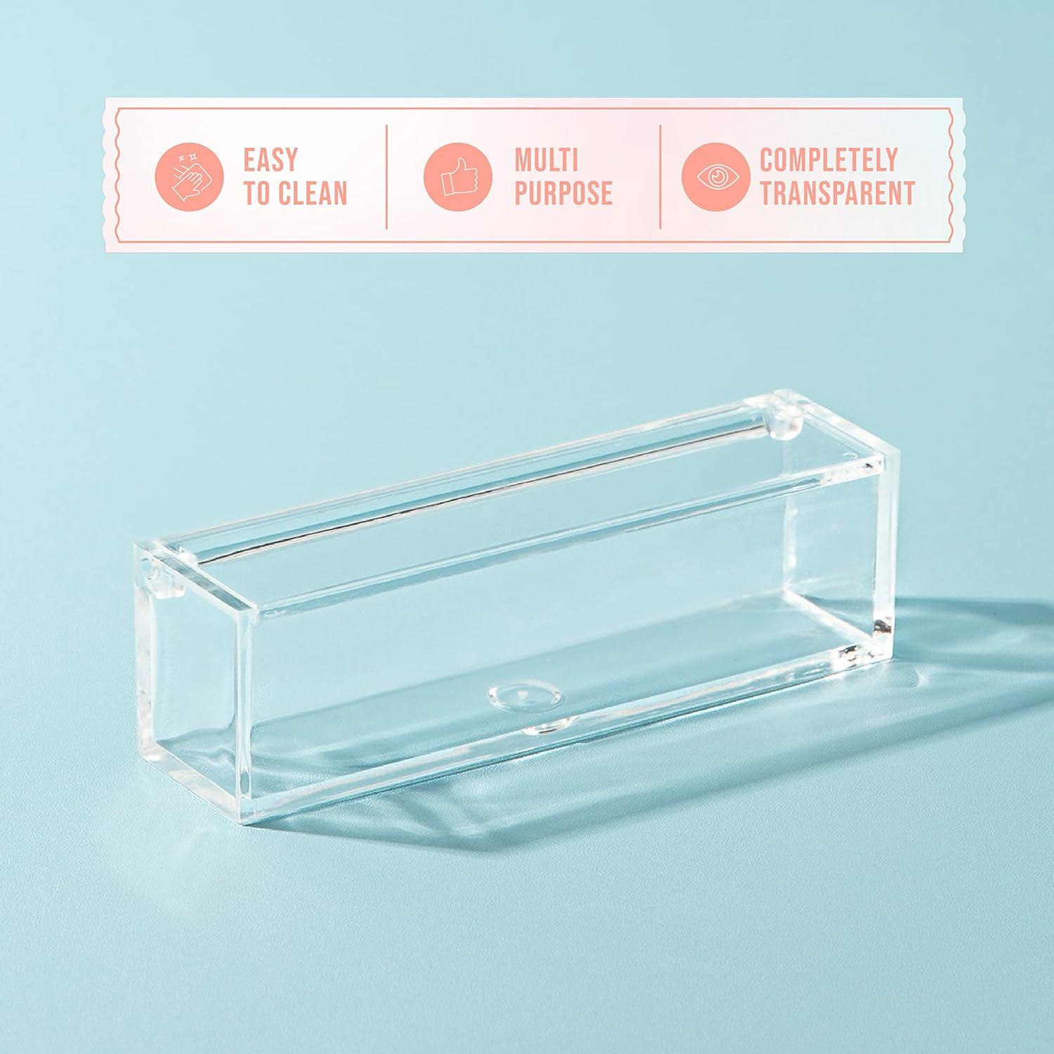Hammont Clear Acrylic Box with Hinged Lid – Small Plastic Organizer for Office, Desk, Makeup, Crafts, Cotton Balls, Jewelry & More | 5"x1"x1.5" (6 Pack)