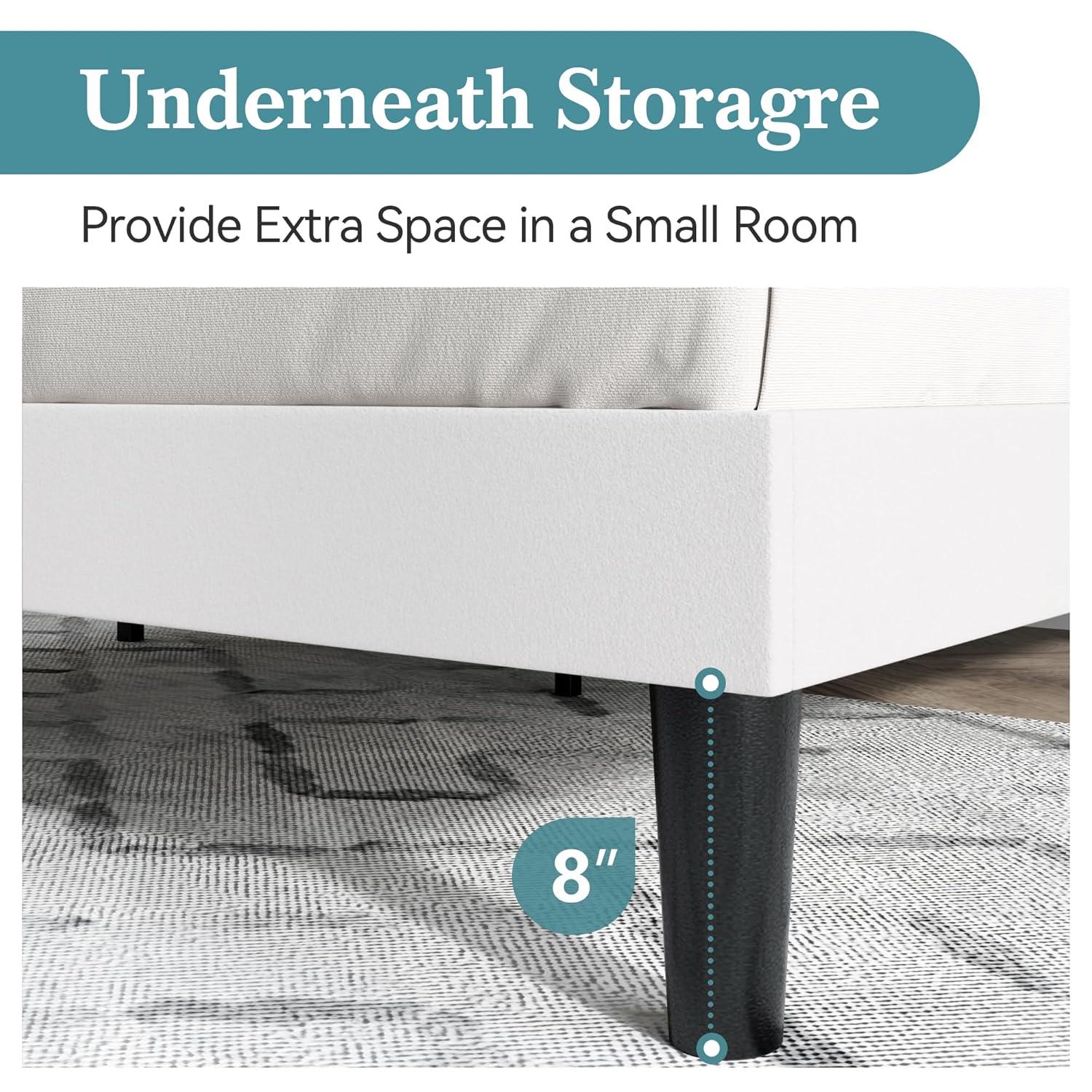 SHA CERLIN Queen Size Velvet Bed Frame with Vertical Channel Tufted Wingback Headboard, Upholstered Platform Bed with Wood Slats, No Box Spring Needed, Easy Assembly, White