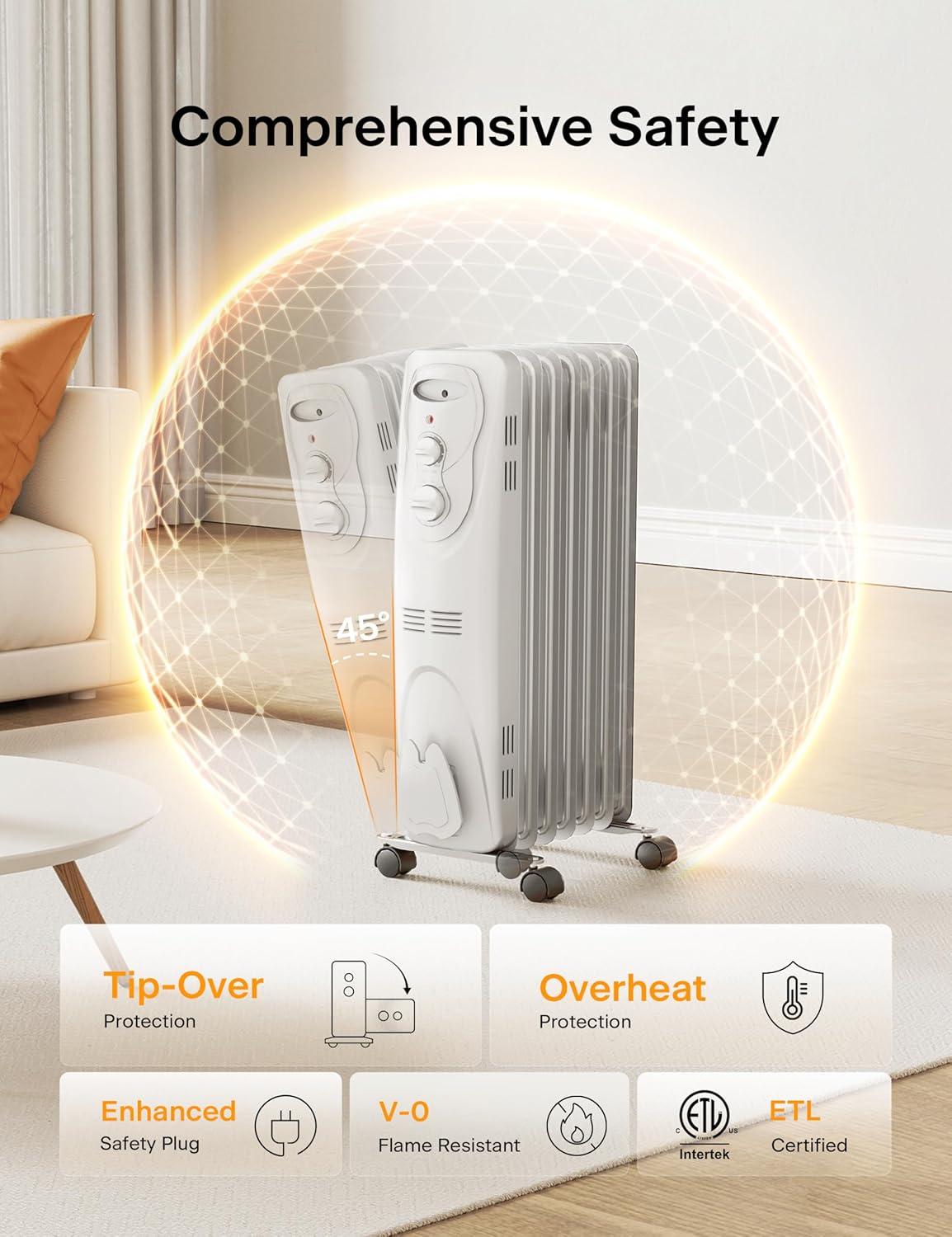 White Electric Oil-Filled Radiator Heater with Thermostat