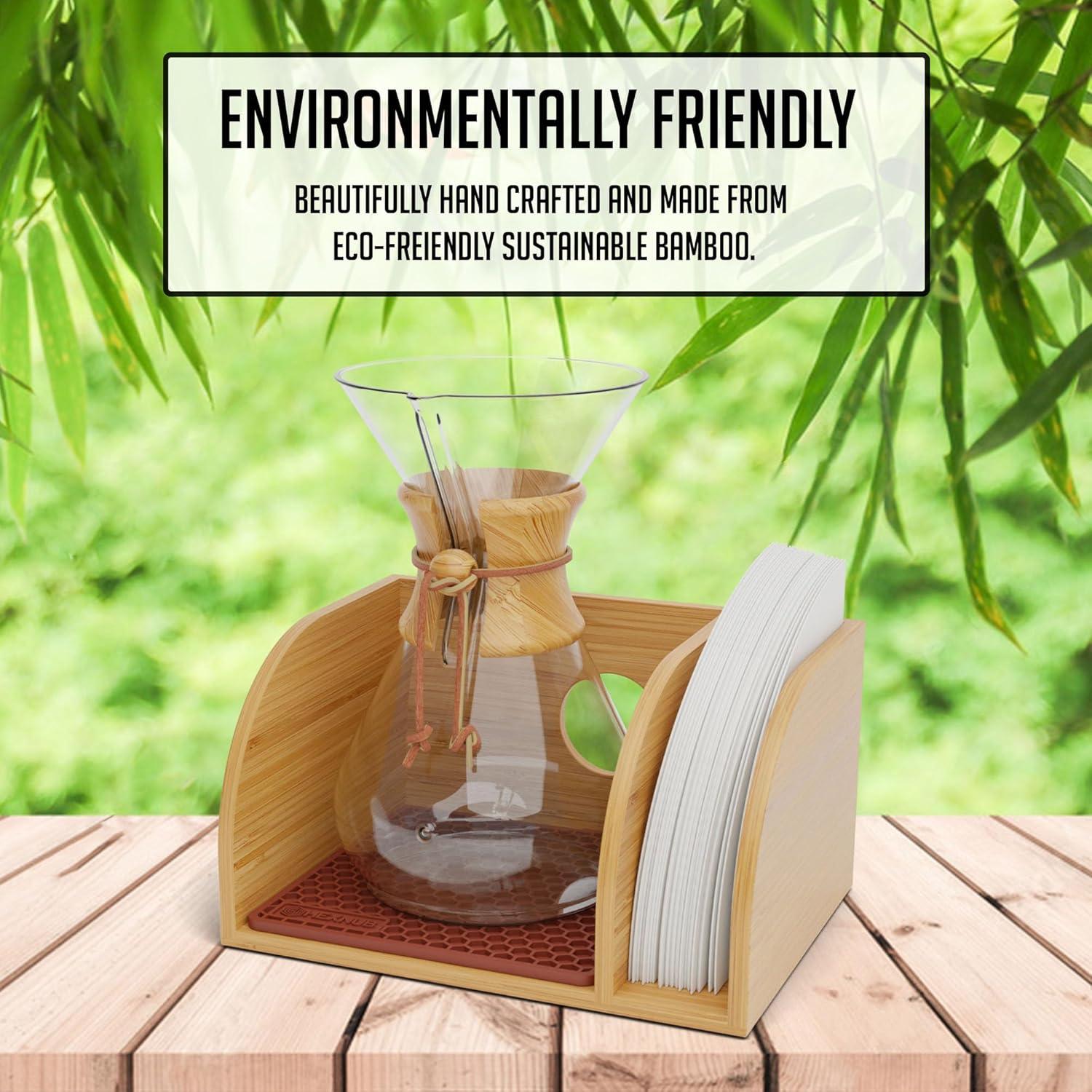 HEXNUB Bamboo Caddy for Chemex, Bodum, Cosori Pour Over Coffee Makers - Cork Mat