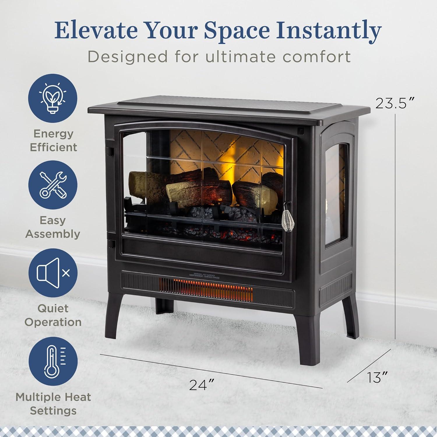 Country Living Smart Infrared Electric Fireplace Stove Heater, Alexa and Google Home Compatible