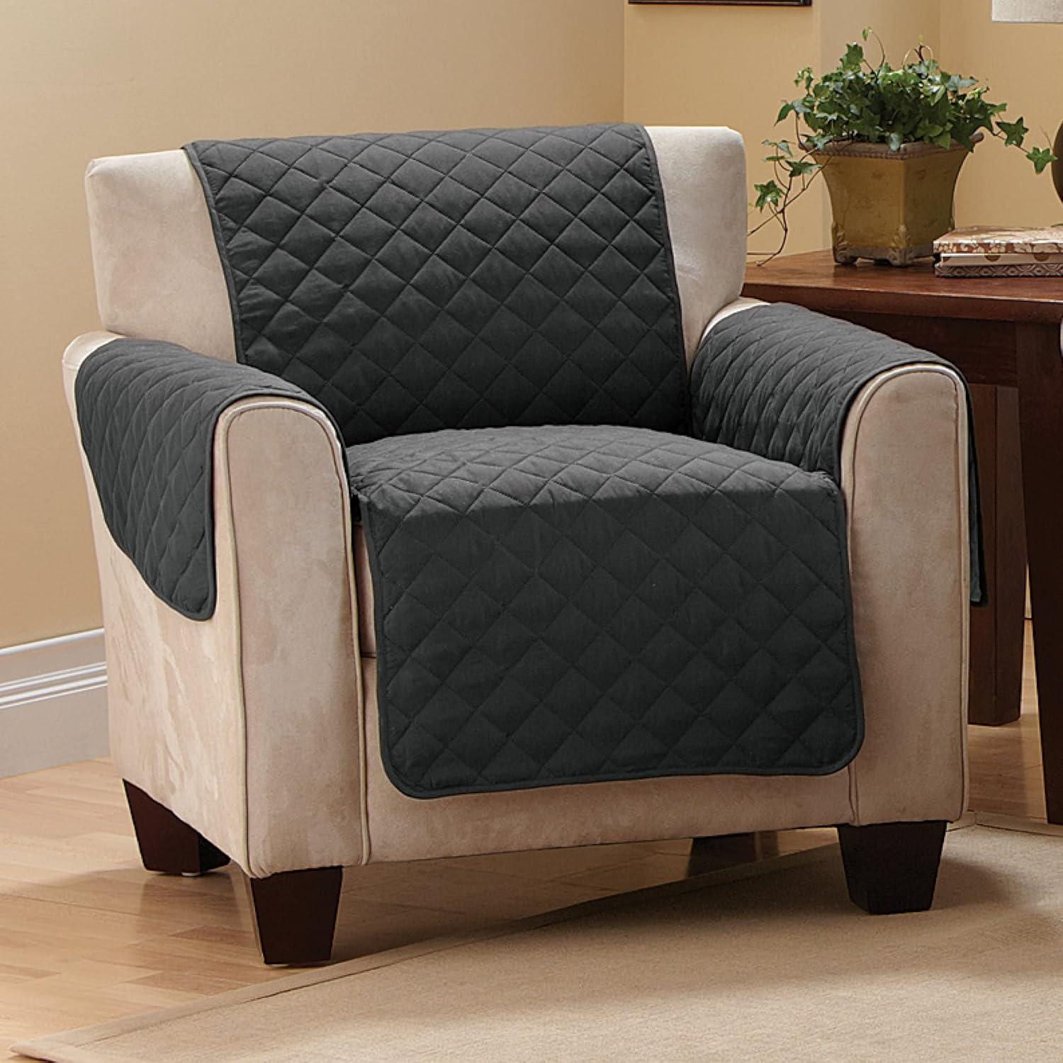 Collections Etc Reversible Quilted Furniture Cover Chair Black/Gray