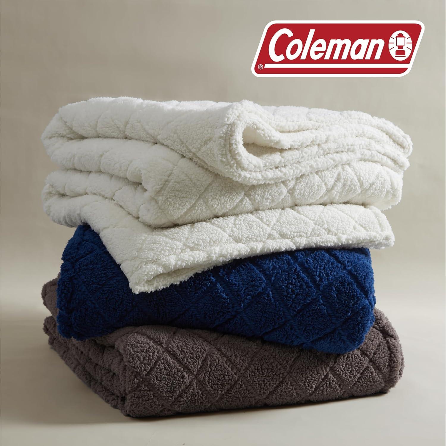 Cathay Home Coleman Oversize Diamond Quilted Teddy Sherpa Fleece Throw Blanket/Bedspread - Home, Sofa, Couch, Outdoor, Travel, Stadium, Sports, Camping, Hiking - Charcoal Brown, Full/Queen (90"x90")