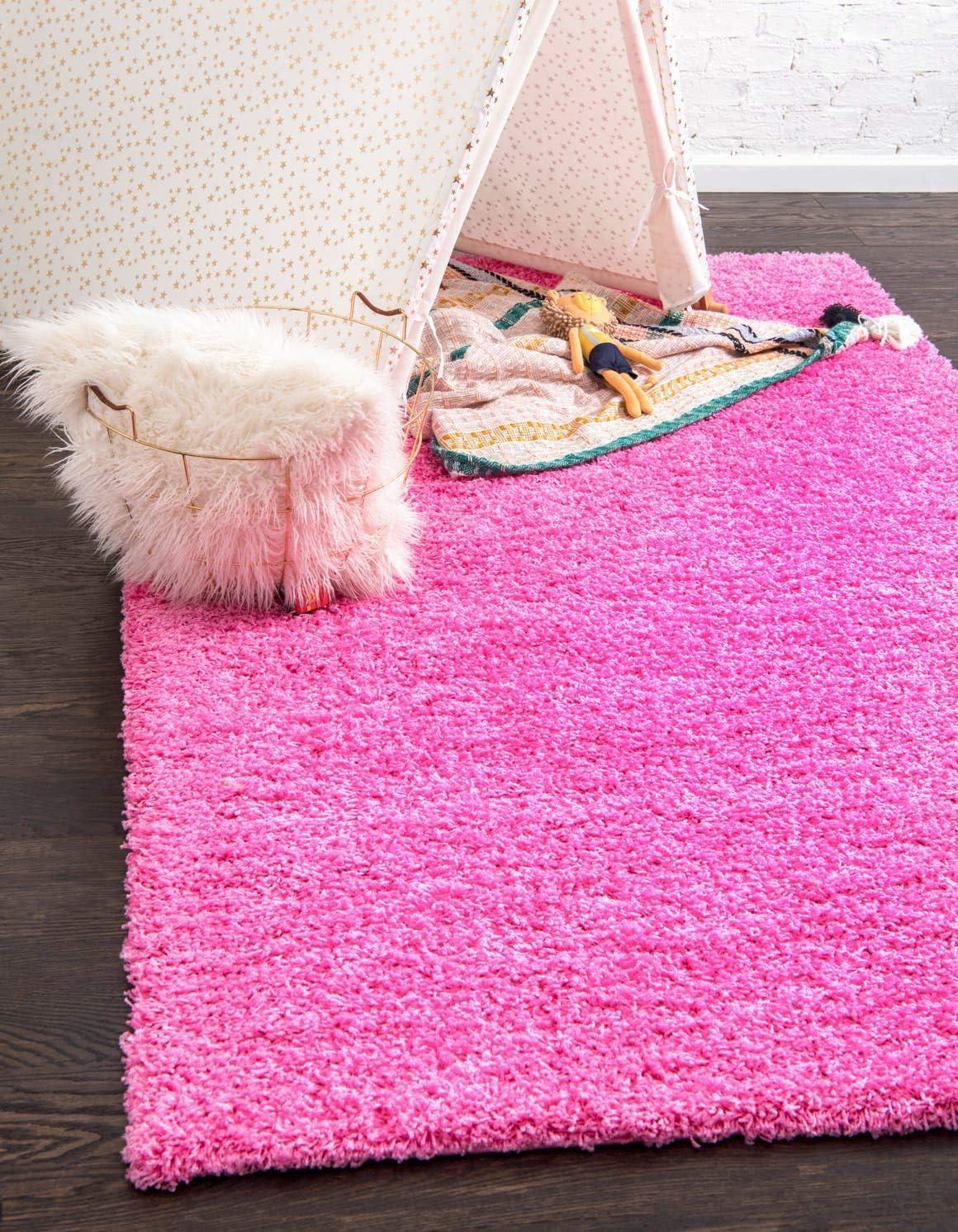 Lush Taffy Pink Shag Area Rug 2' x 3' Rectangular Washable