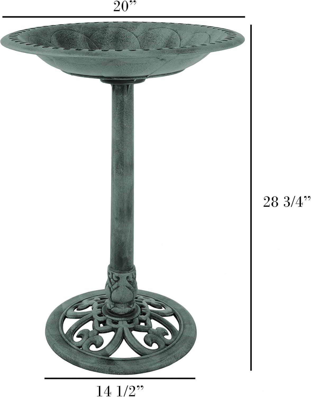 Green Resin Antique Scroll Bird Bath with Stand