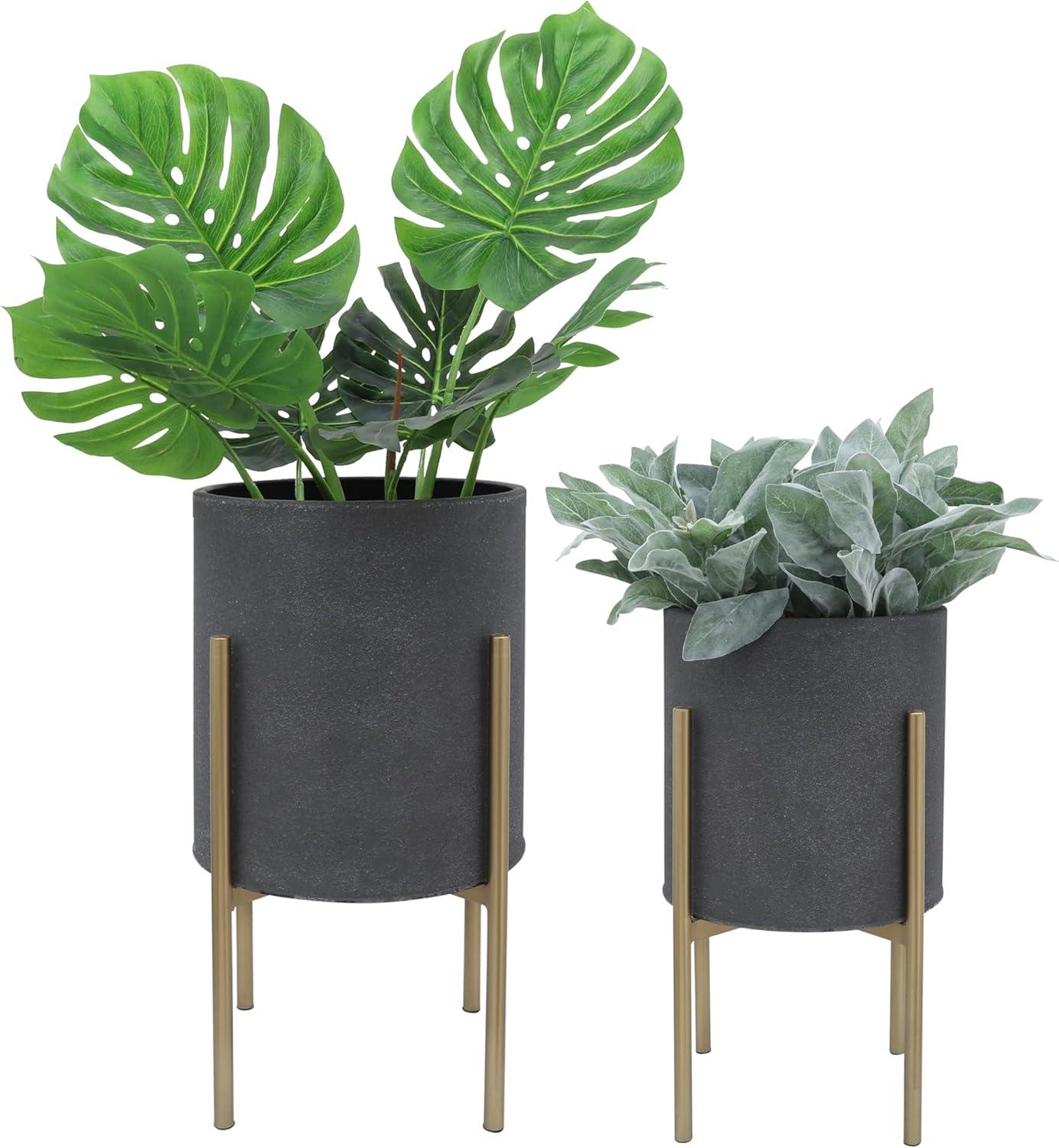 Bella Patterned Raised Planters with Gold Stand - Set of 2