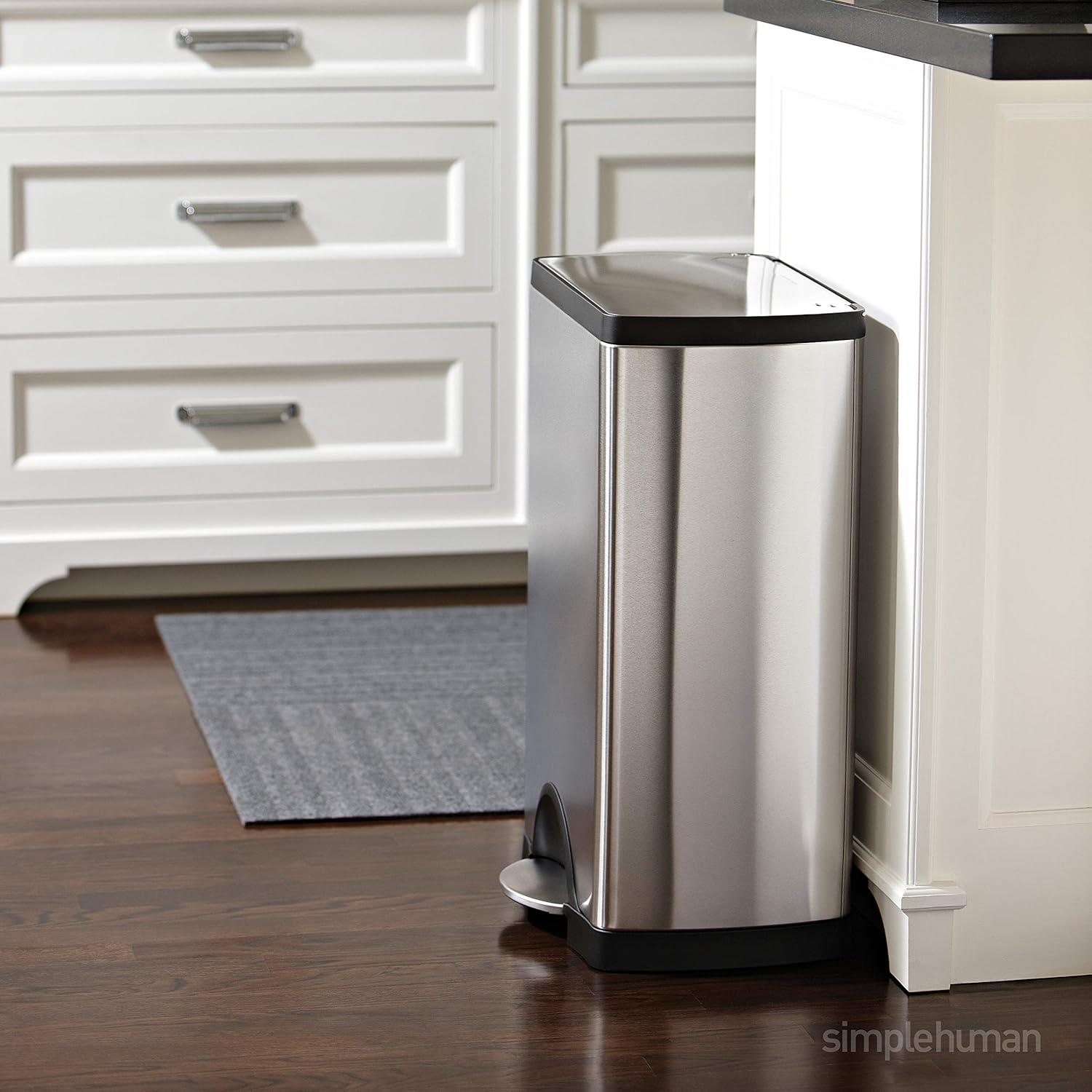 simplehuman 50 Liter / 13.0 Gallon Rectangular Kitchen Step Trash Can, Brushed Stainless Steel