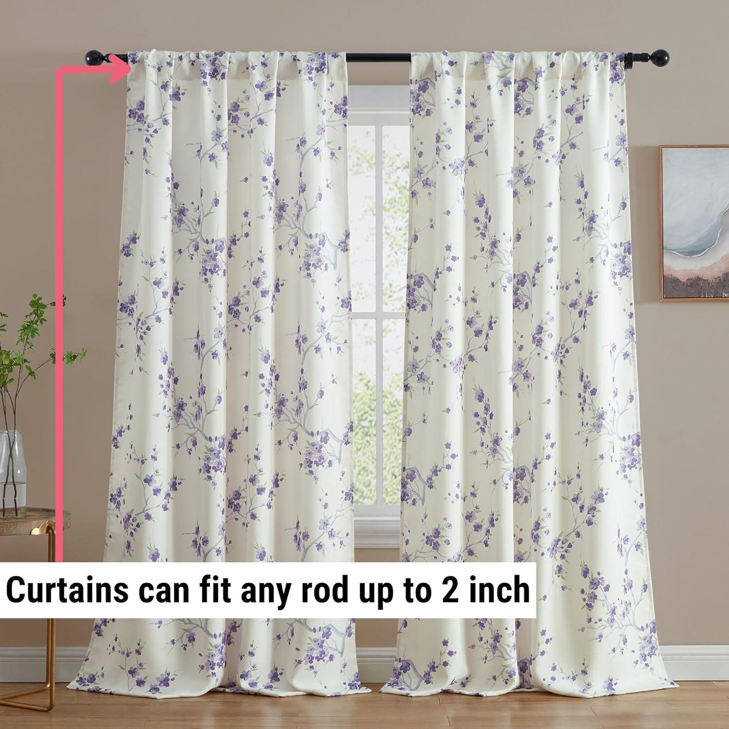 THD Jasmine Floral Faux Silk 100% Blackout Room Darkening Thermal Insulated Energy Efficient Curtain Grommet Panels - Pair