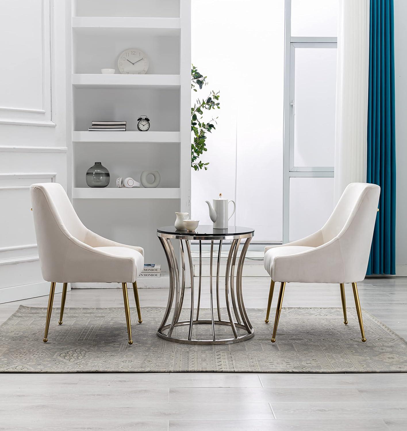Home Beyond Velvet Upholstered Wing Back Parsons Chair with Golden Plated Legs, Accent Chairs with Contemporary Design for Living Room, Comfortable Armless Padded Chairs, Set of 2, VC-21B, Blue