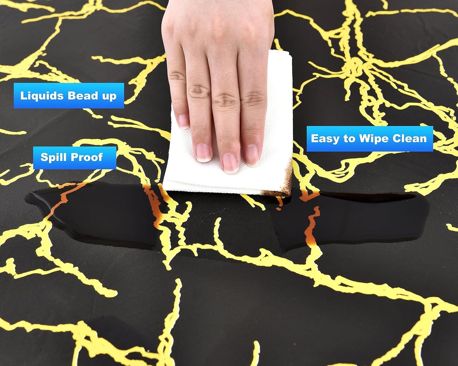 Rally Home Goods Indoor Outdoor Patio Round Fitted Vinyl Tablecloth, Flannel Backing, Elastic Edge, Waterproof Wipeable Plastic Cover, Beige Marble Pattern for 5-Seat Table of 36-42’’ Diameter