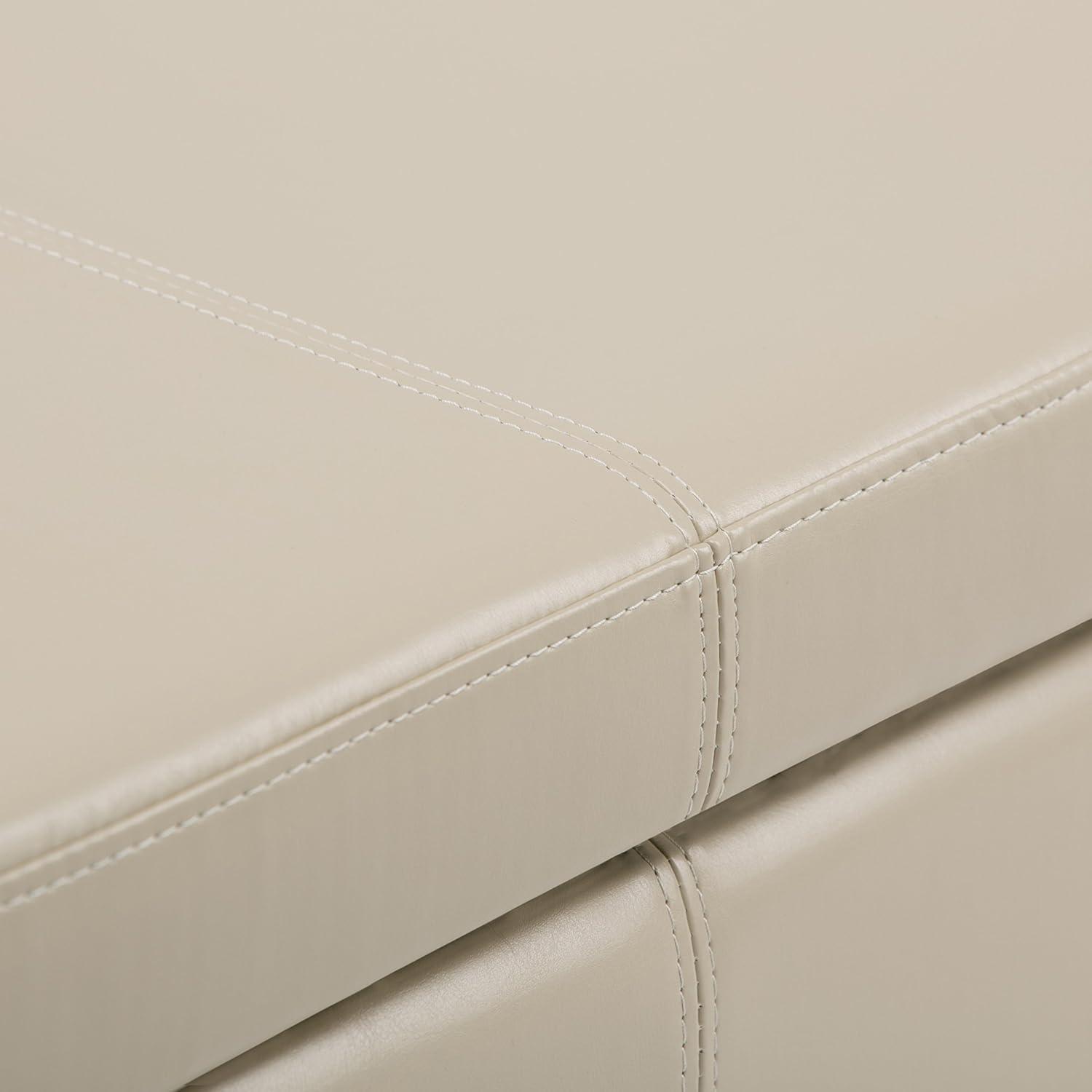 Satin Cream Vegan Faux Leather 48" Rectangular Storage Ottoman