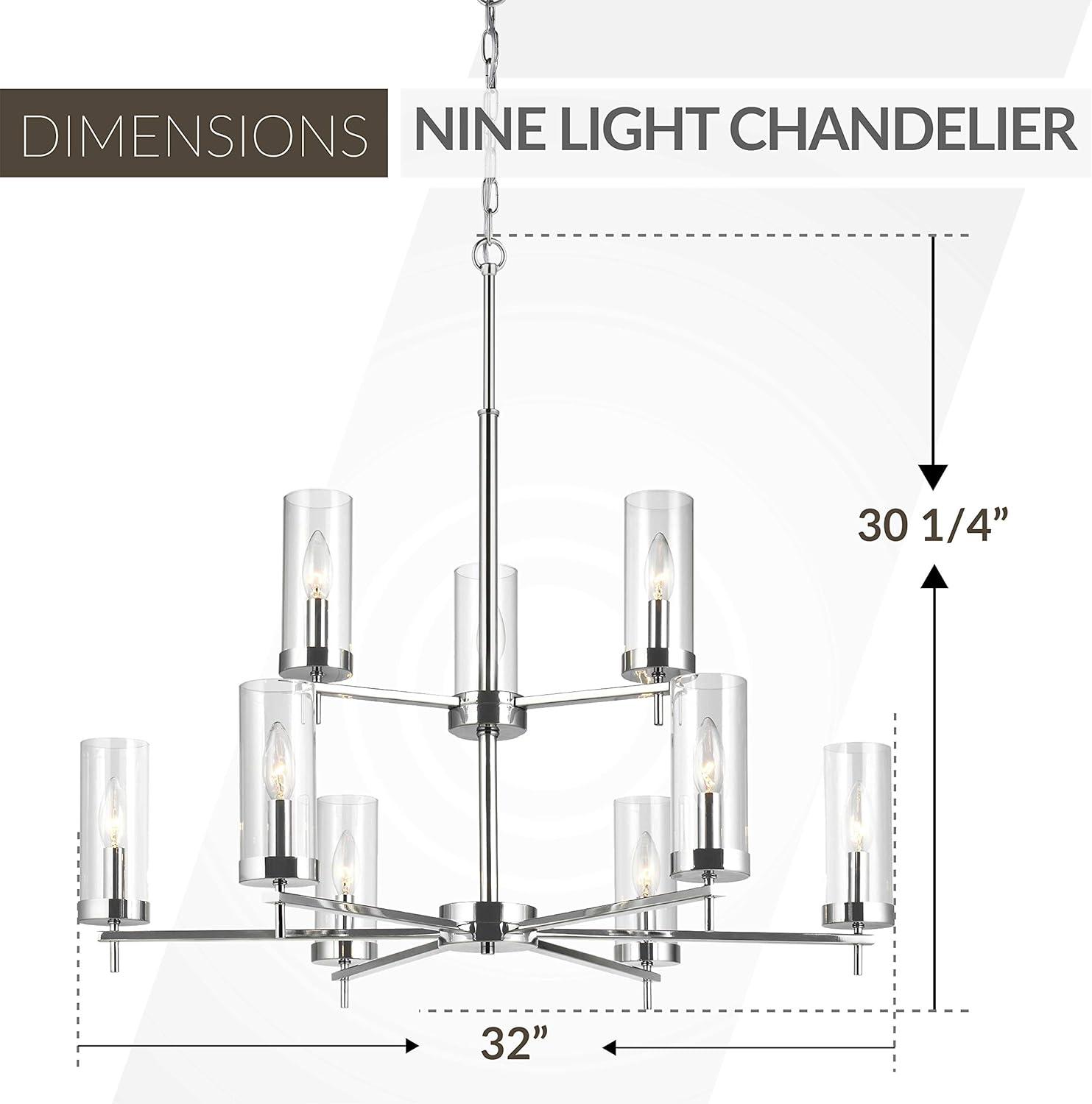 Zire Chrome 9-Light Chandelier with Clear Glass Shades