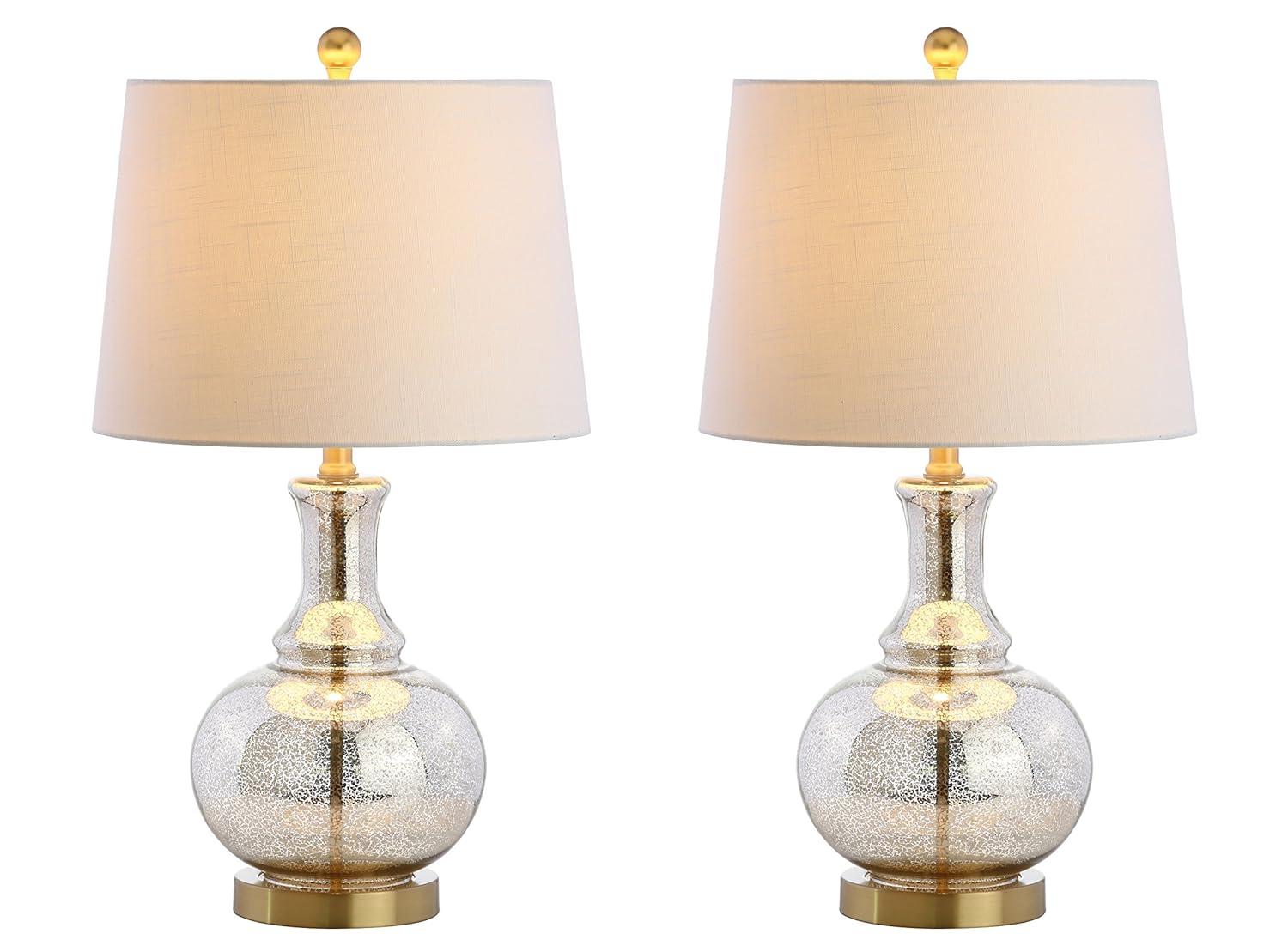 JONATHAN Y Lavelle 25" Glass LED Table Lamp, Mercury Silver/Brass Gold (Set of 2)