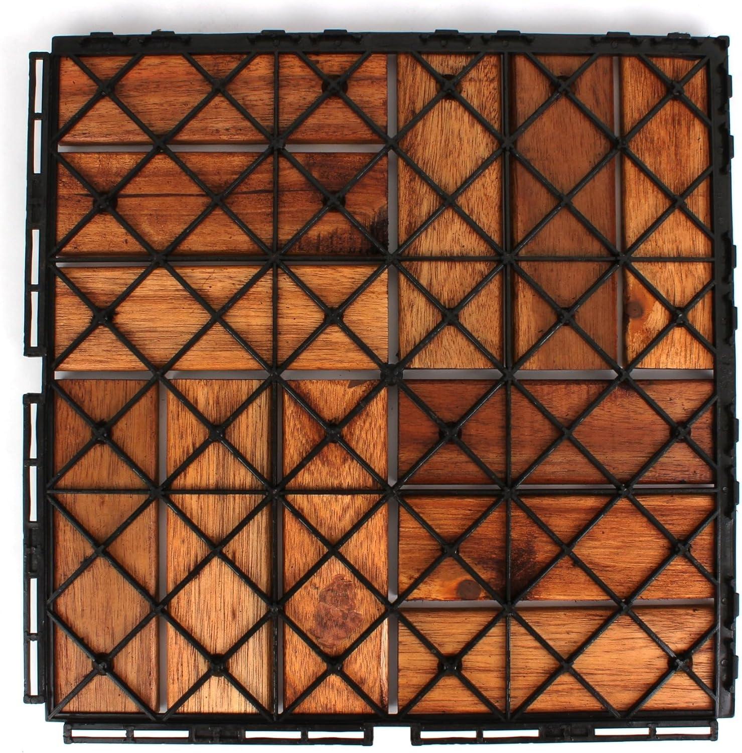 12" x 12" Brown Acacia Wood Interlocking Deck Tiles