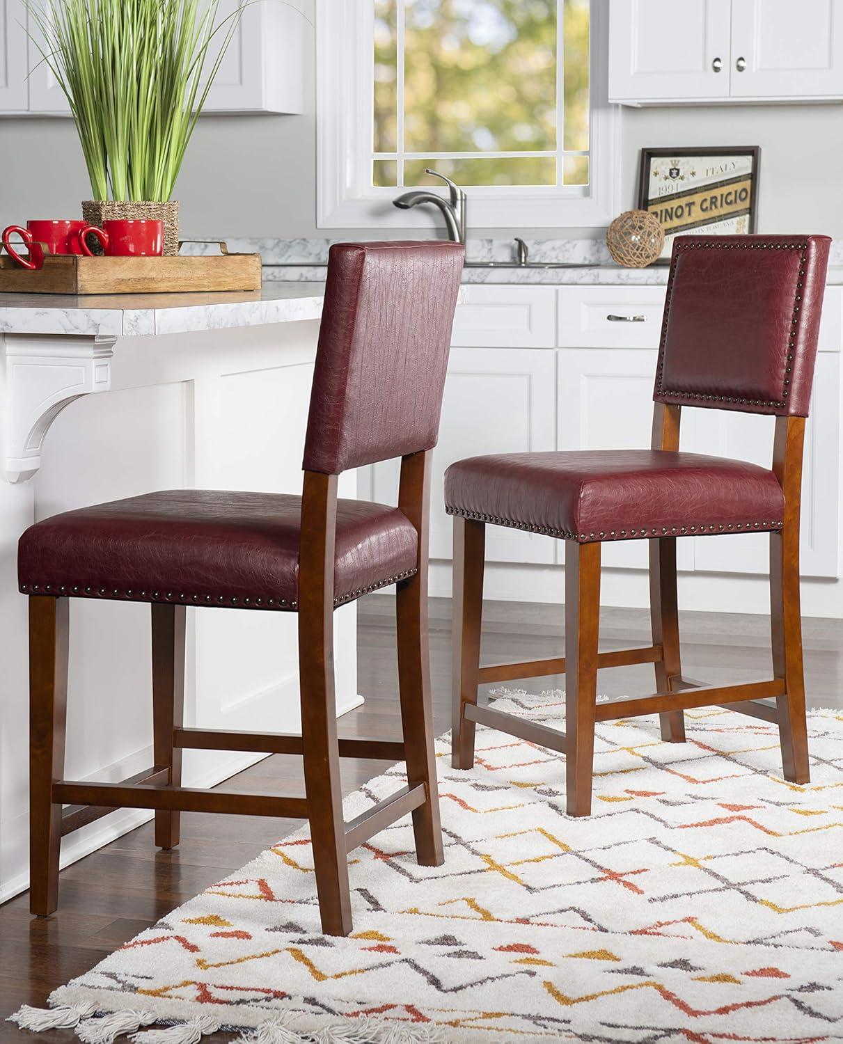 Walnut Finish 24" Brook Counter Stool with Red Vinyl Cushion