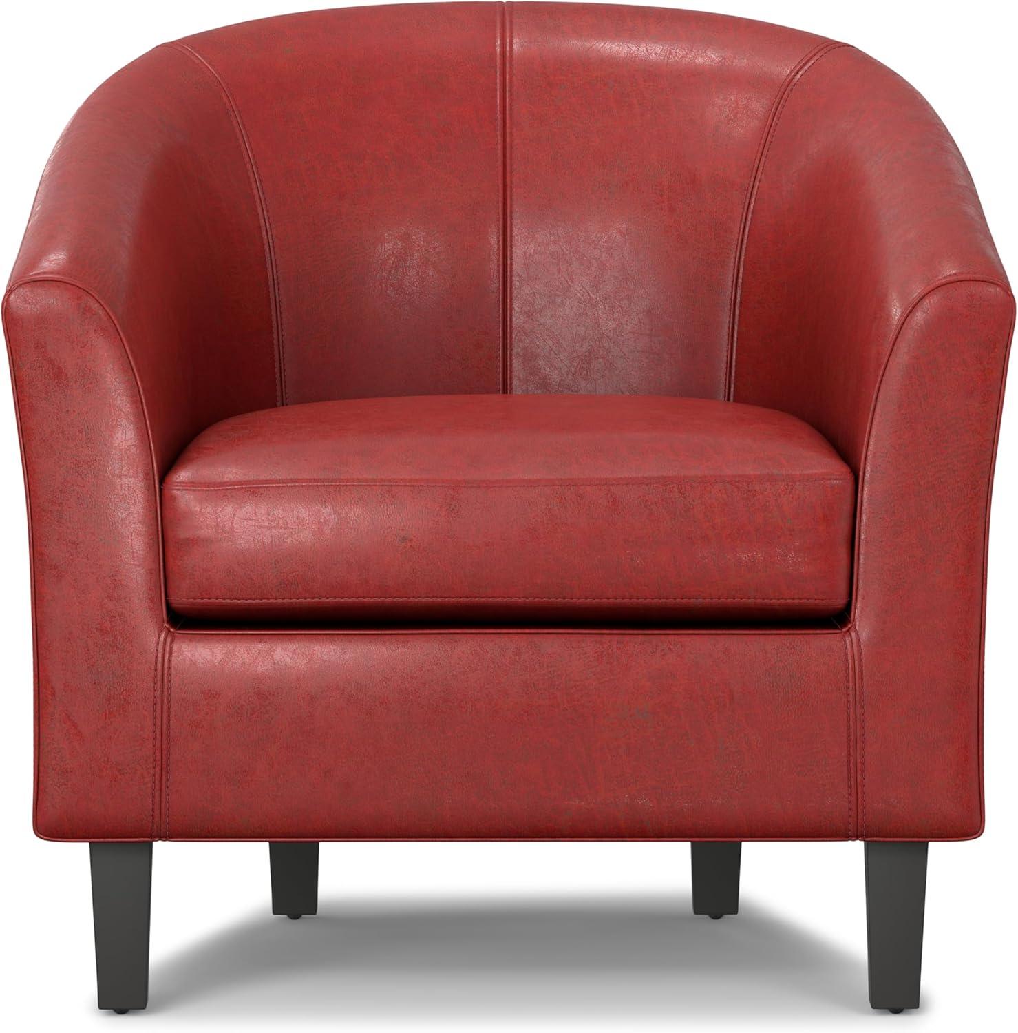 Simpli Home Austin 30"W Upholstered Vegan Faux Leather Contemporary Tub Accent Chair with High Arms and Deep Seat