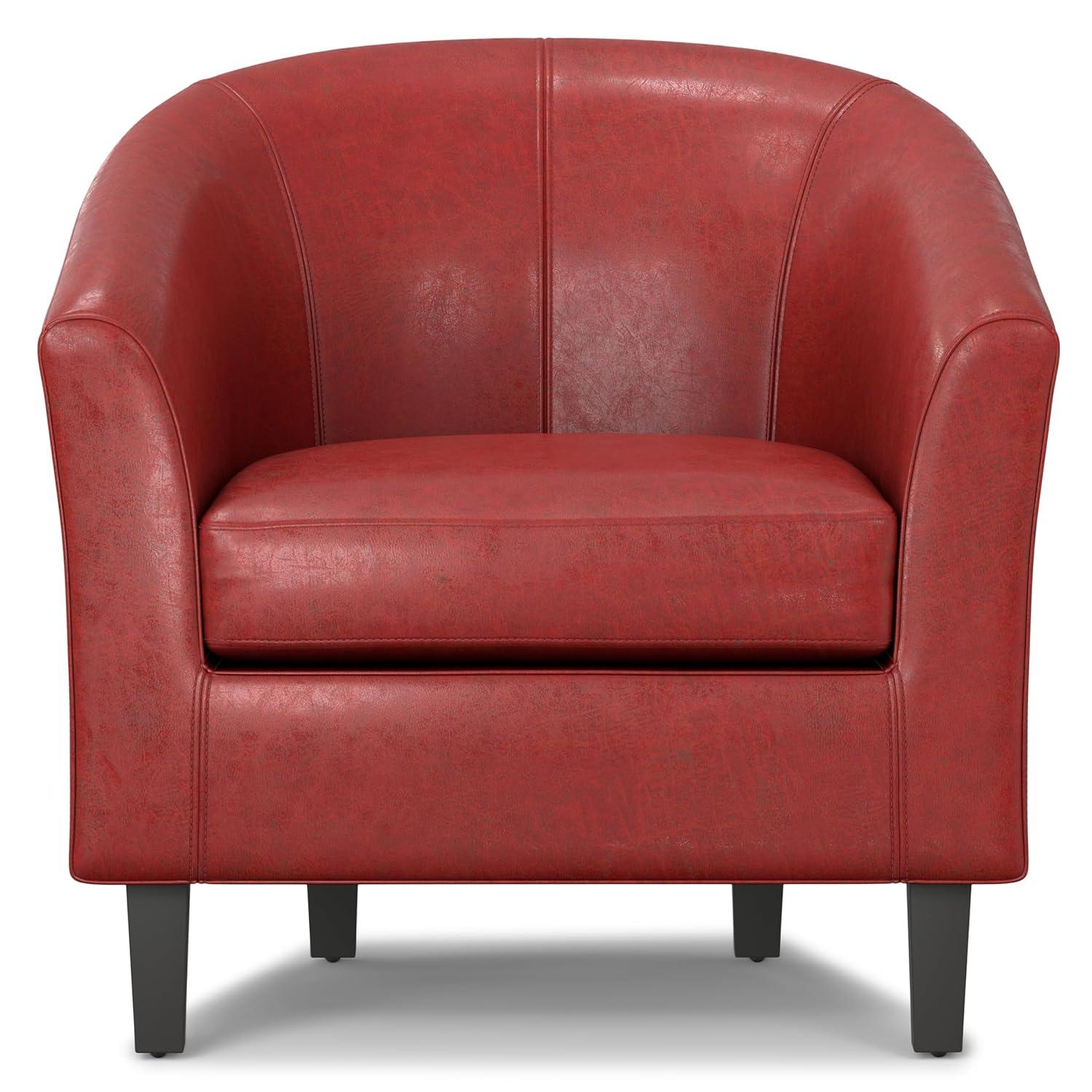 Simpli Home Austin 30"W Upholstered Vegan Faux Leather Contemporary Tub Accent Chair with High Arms and Deep Seat