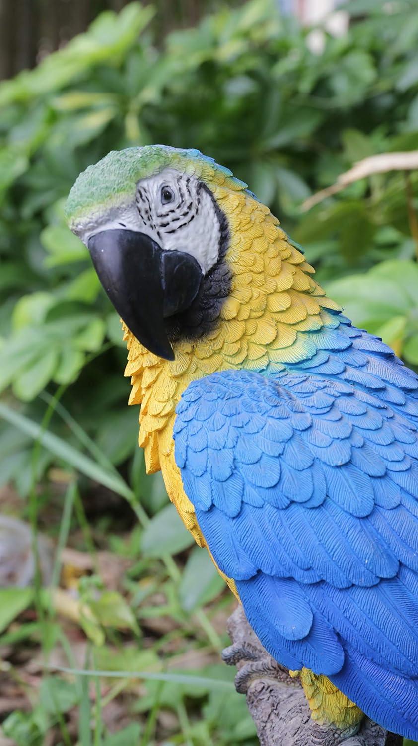 Blue and Yellow Parrot on Branch Polyresin Statue