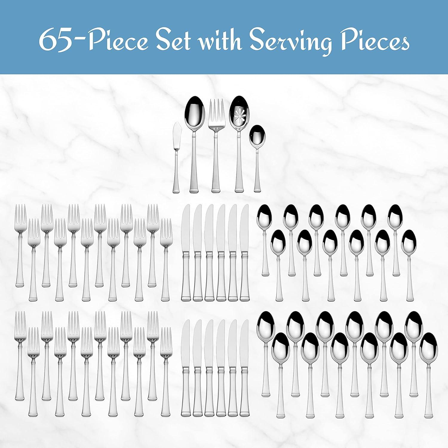 Mikasa Harmony 65-Piece Stainless Steel Flatware Set with Serveware, Service for 12