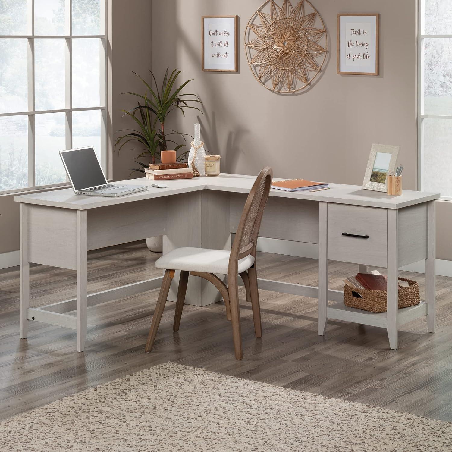 Glacier Oak L-Shaped Executive Desk with Drawer and Filing Cabinet