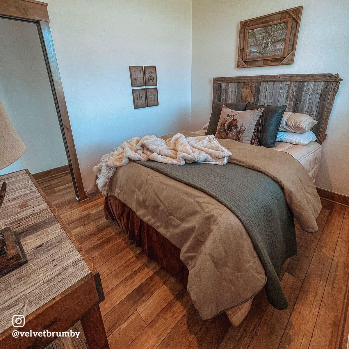 Paseo Road Brighton Western Bedding 4 Piece Full Size Comforter Set, Brown Rustic Cabin Theme Faux Leather Bed Set, Winter Warm Comforters Sets with Bed Skirt, Shams, Accent Pillow