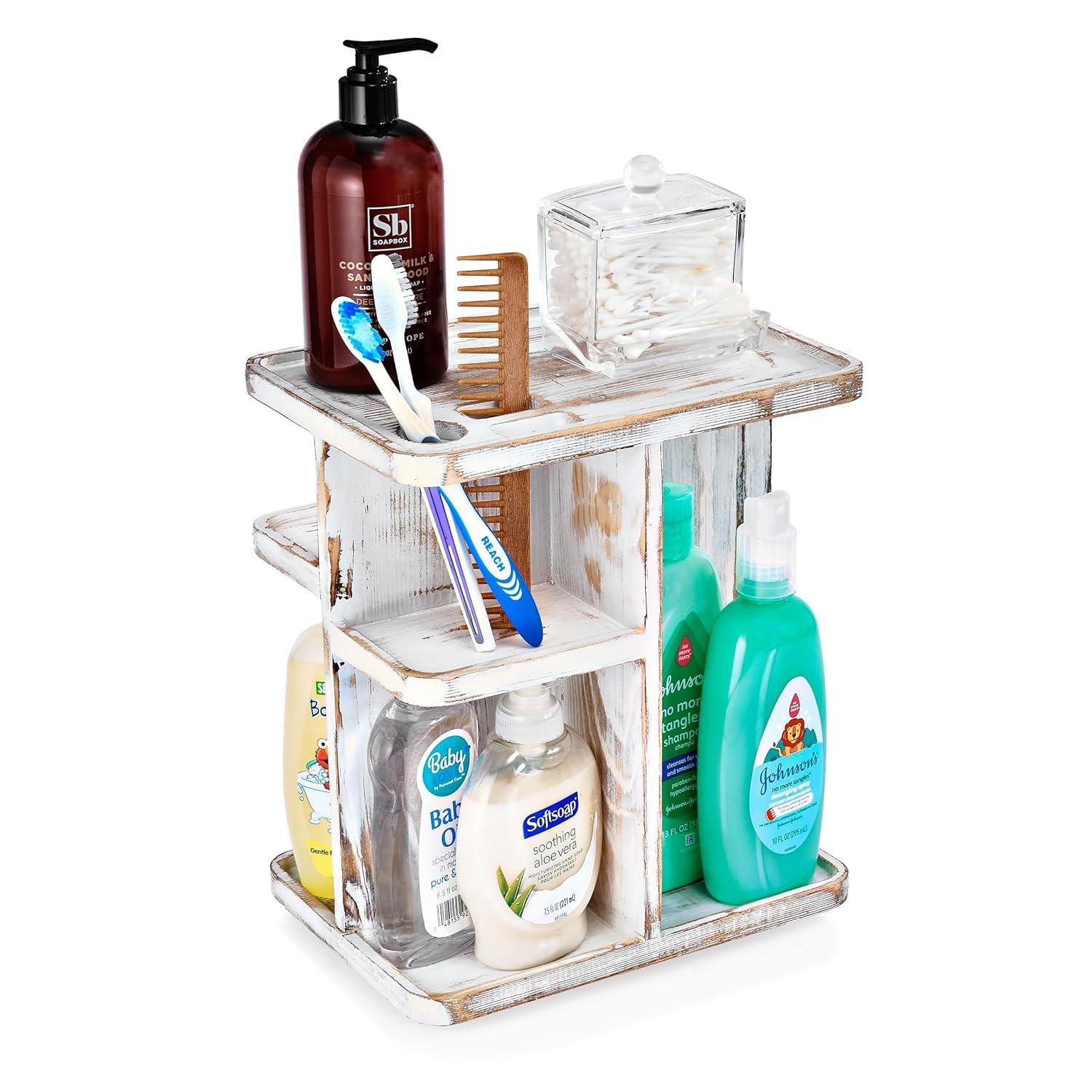 Sorbus 360 degree Rustic Bamboo Rotating Makeup Organizer