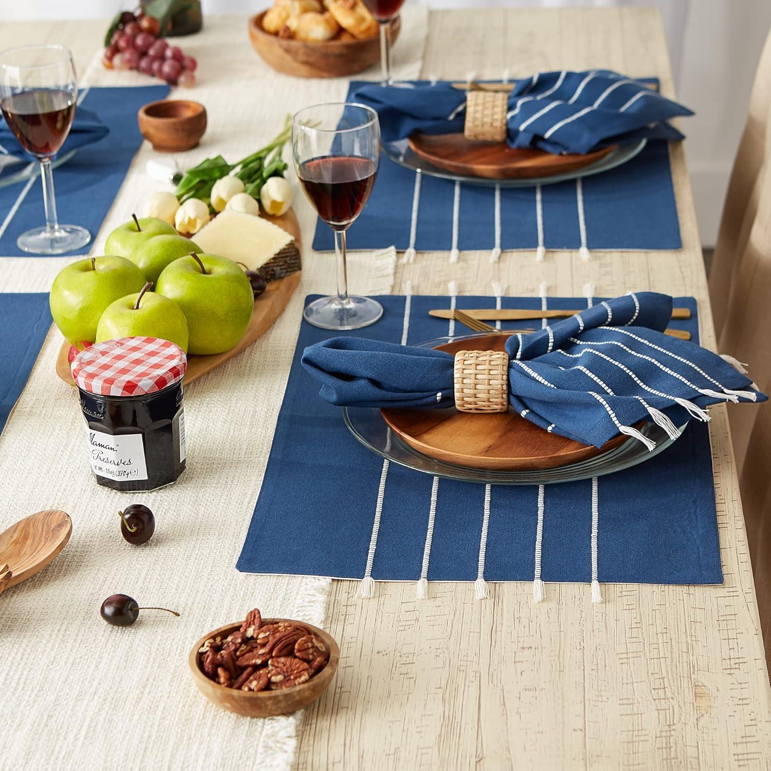 Navy and Off-White Stripe Tassel Placemat (Set of 4)