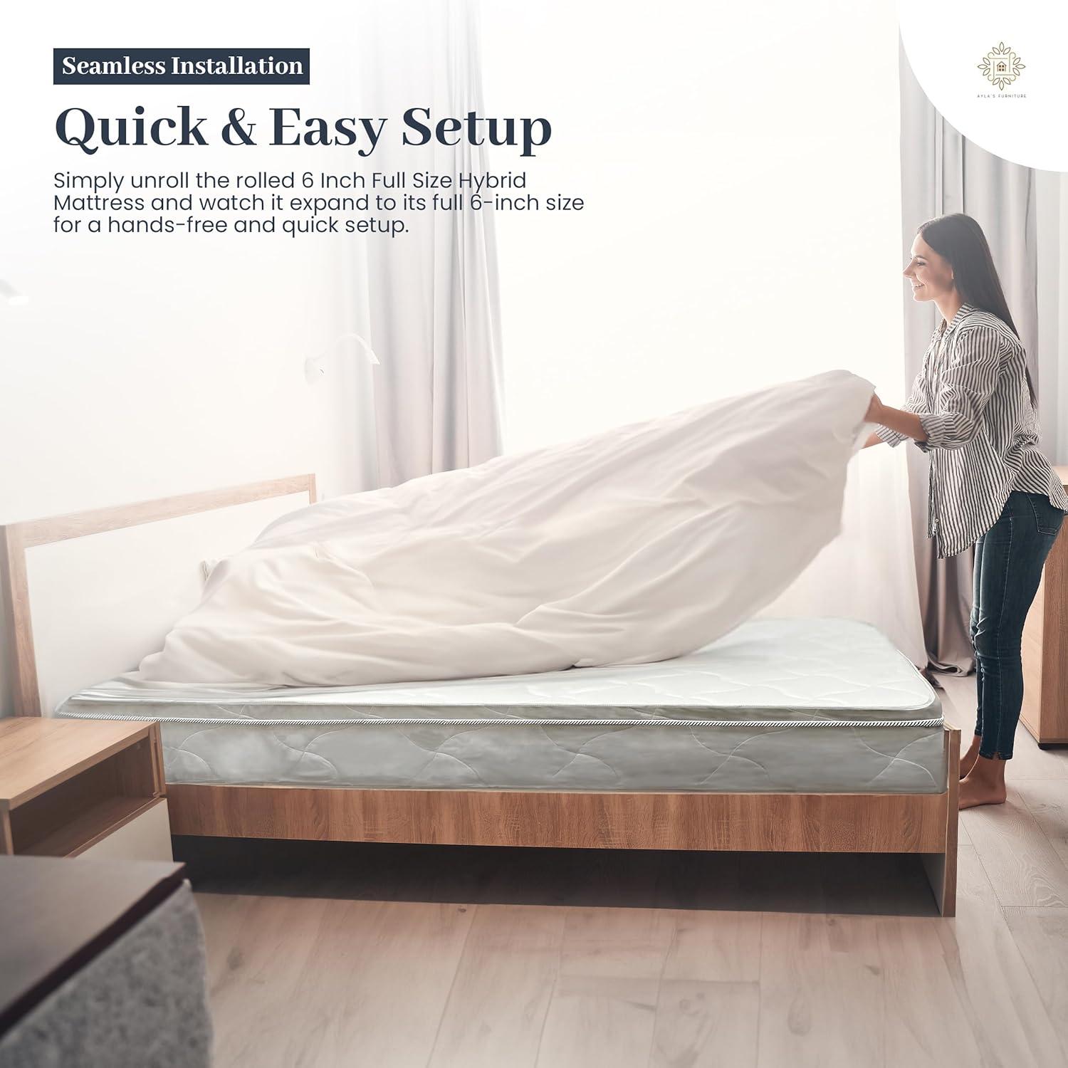 Full Size Mattress - 6 Inch Comfort Foam & Spring Hybrid Mattress - Euro Top - Medium Firm - Oliver & Smith