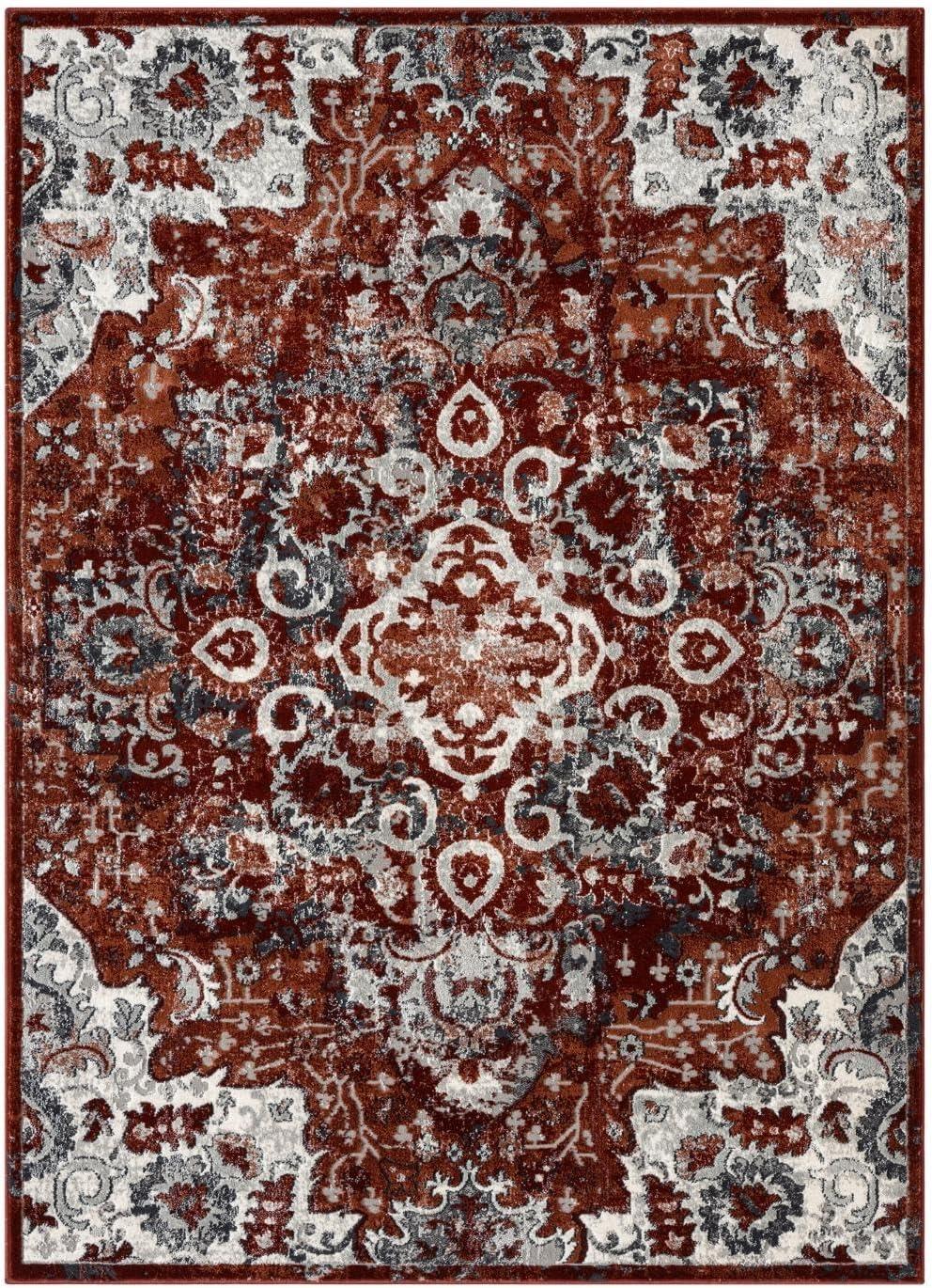 Luxe Weavers Moroccan Red 5x7 Medallion Area Rug, Floral Living Room Carpet