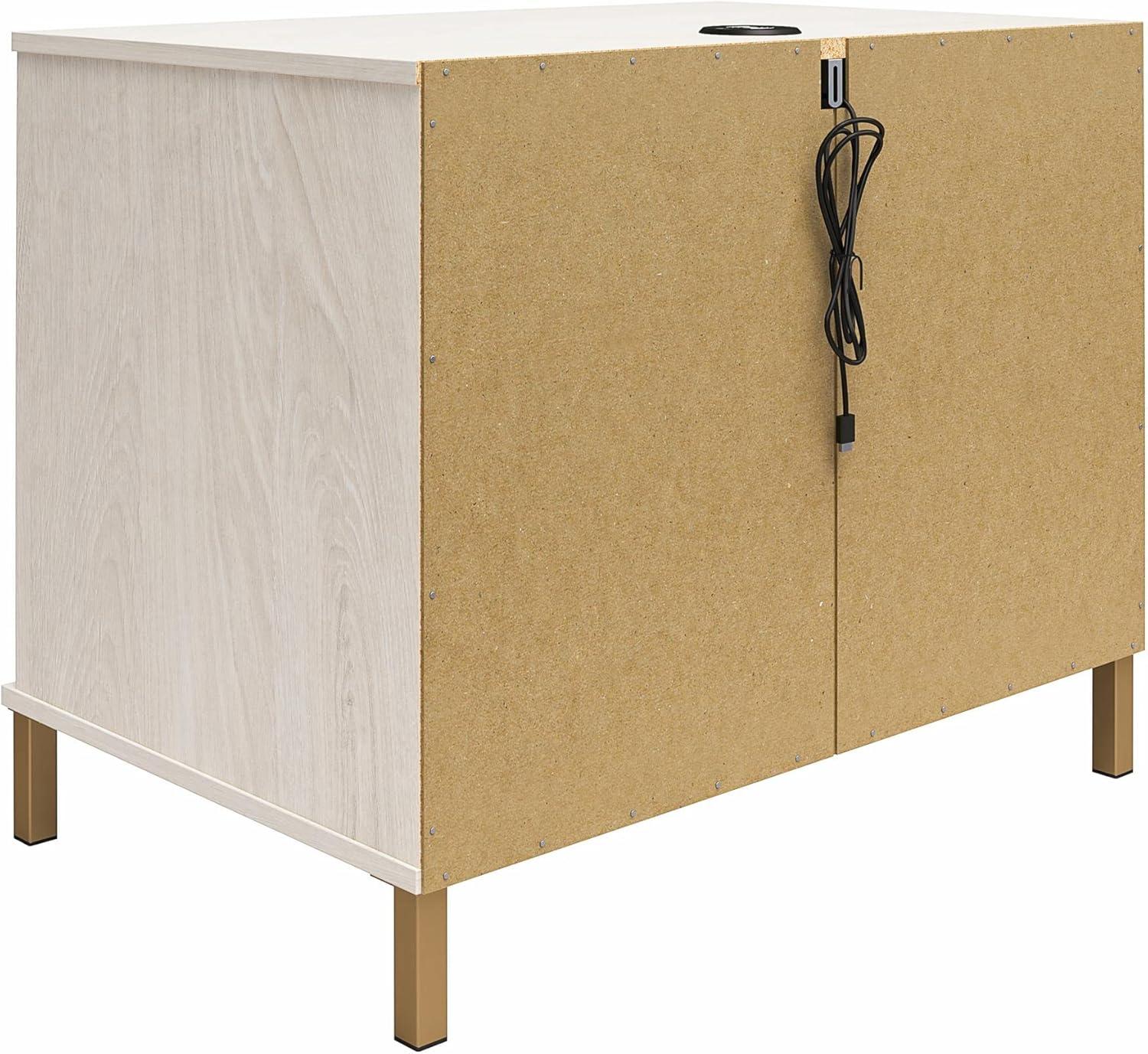 Kalissa White Oak and Gold 2-Drawer Nightstand with Wireless Charger