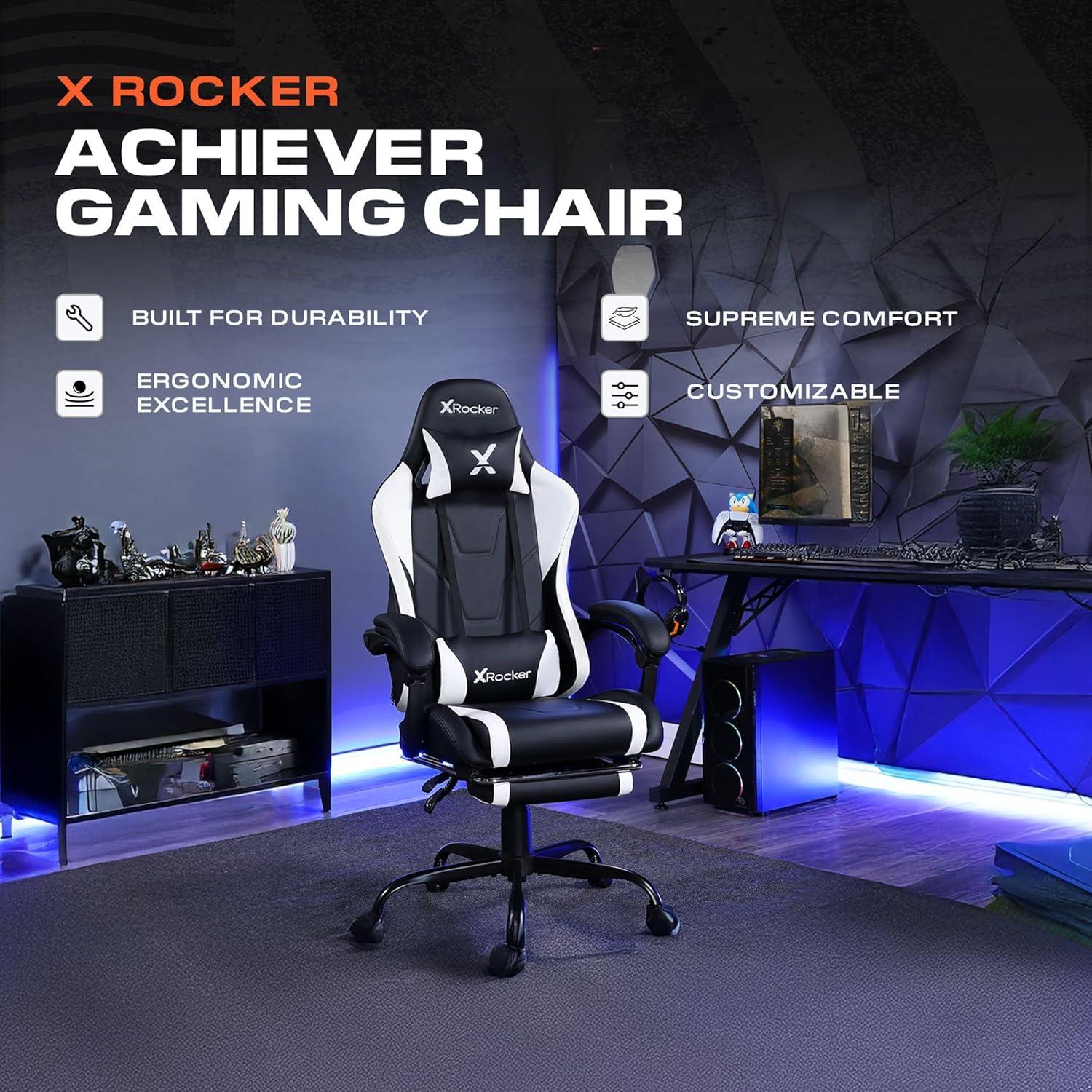 X Rocker Rogue 2.0 Bluetooth PC Chair, Gray, 25.6 x 23.62 x 43.5