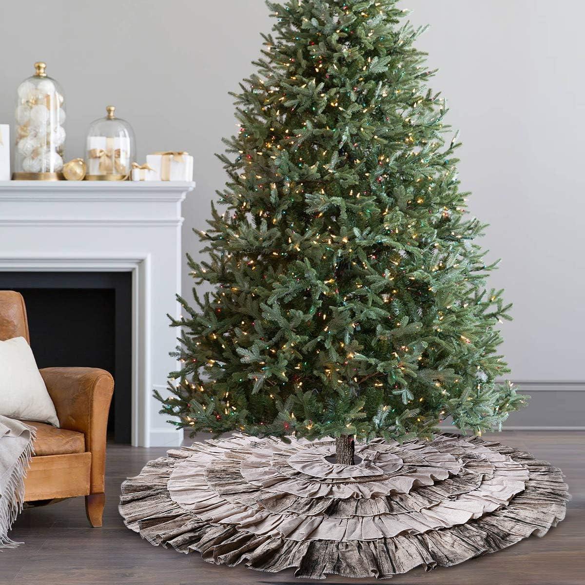 Rustic Burlap 6-Layer Ruffle Christmas Tree Skirt, 48 inches