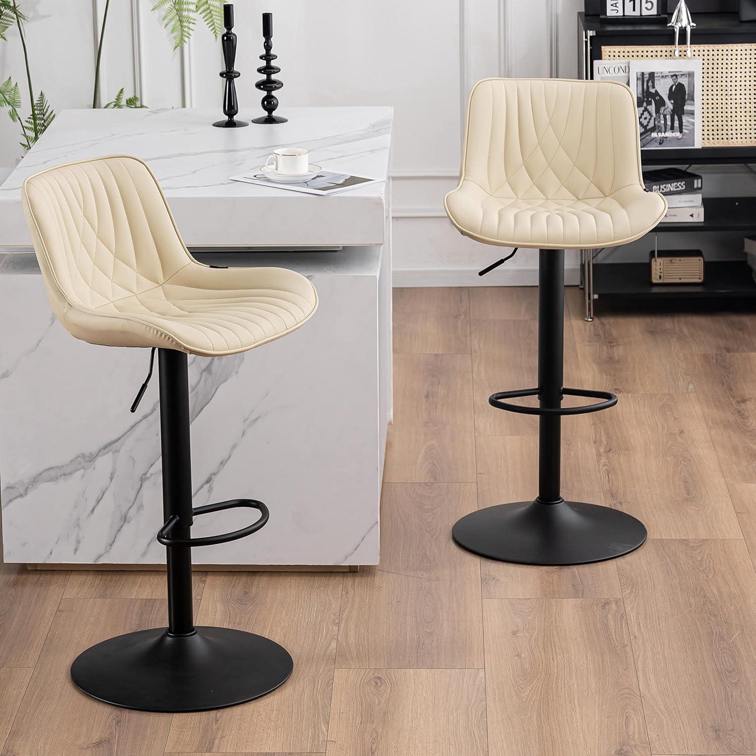 Zager Swivel Adjustable Height Bar Stools, Leather Upholstered Counter Stools, Modern Pub Stool