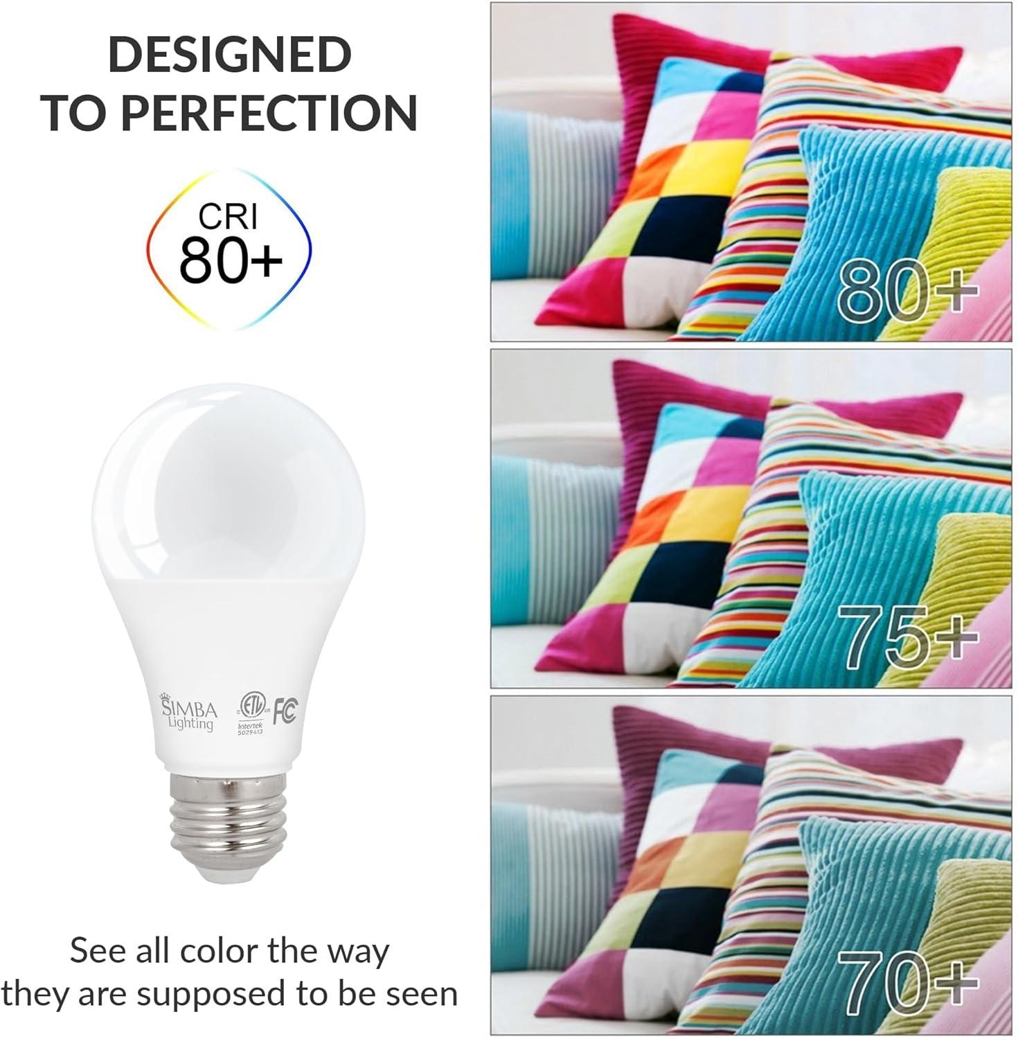 Simba Lighting LED A19 ETL Listed 9W 60W-75W Equivalent Dimmable Bulbs 120V E26 Base 5000K Daylight 6-Pack