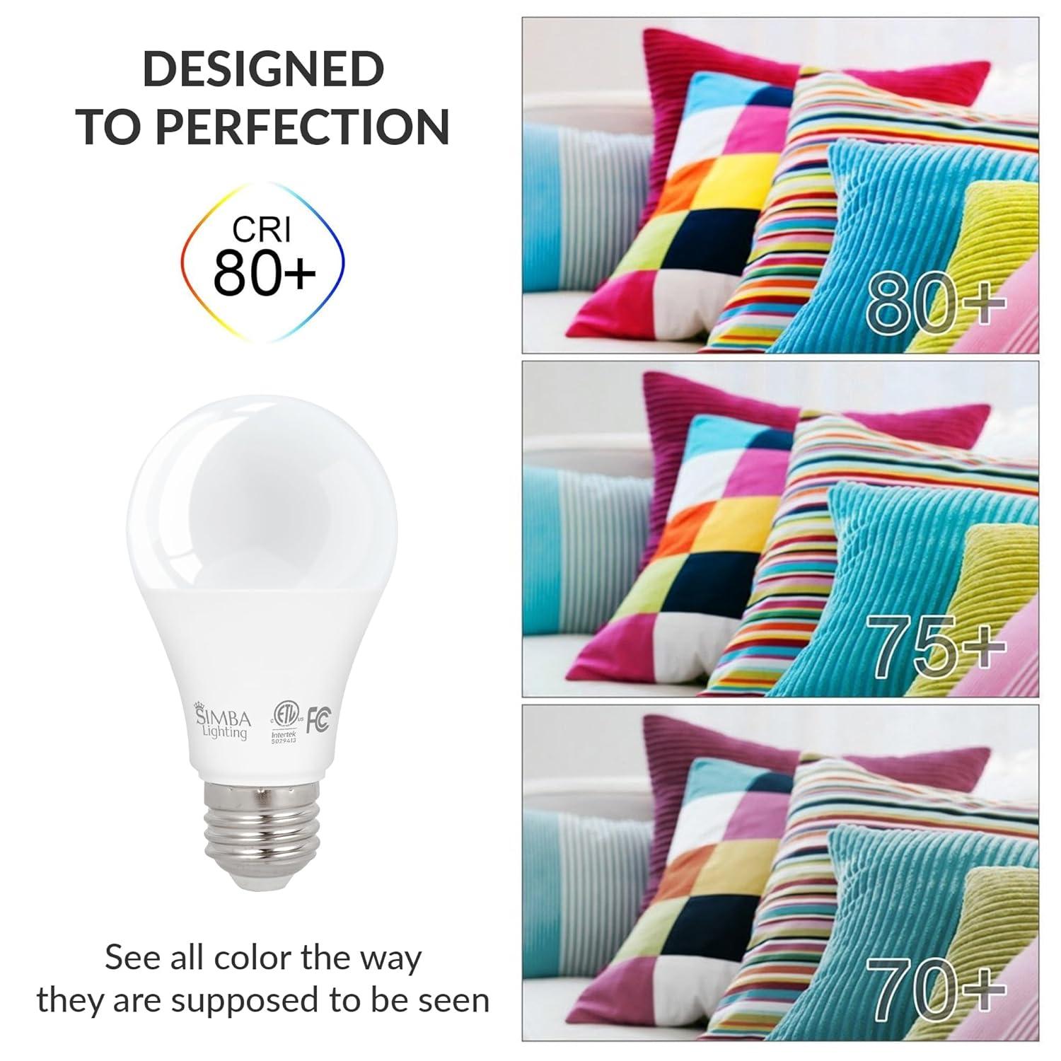 Simba Lighting LED A19 ETL Listed 9W 60W-75W Equivalent Dimmable Bulbs 120V E26 Base 5000K Daylight 6-Pack